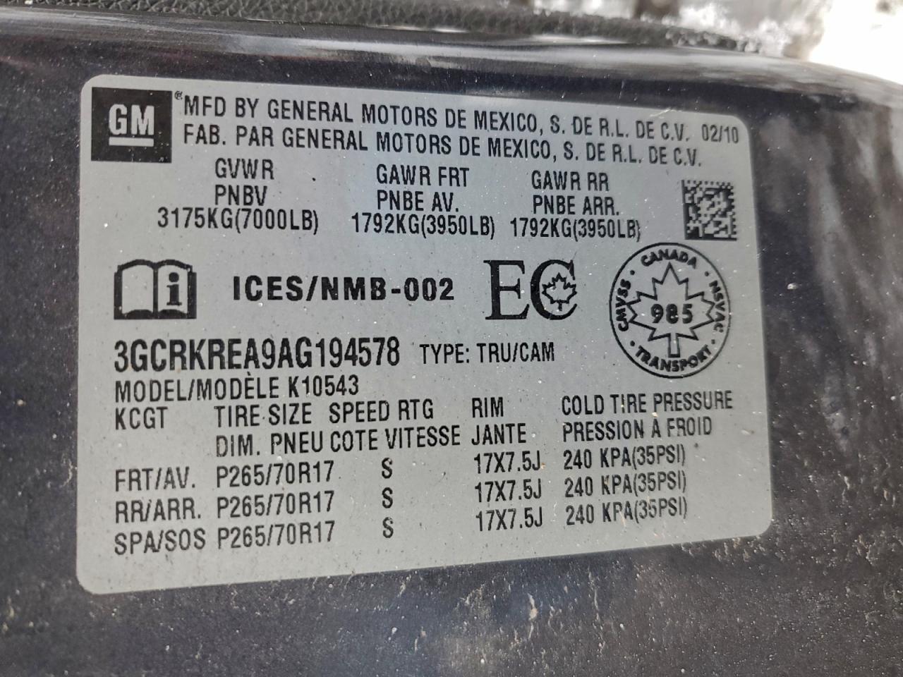 2010 Chevrolet Silverado K1500 Ls VIN: 3GCRKREA9AG194578 Lot: 94572155