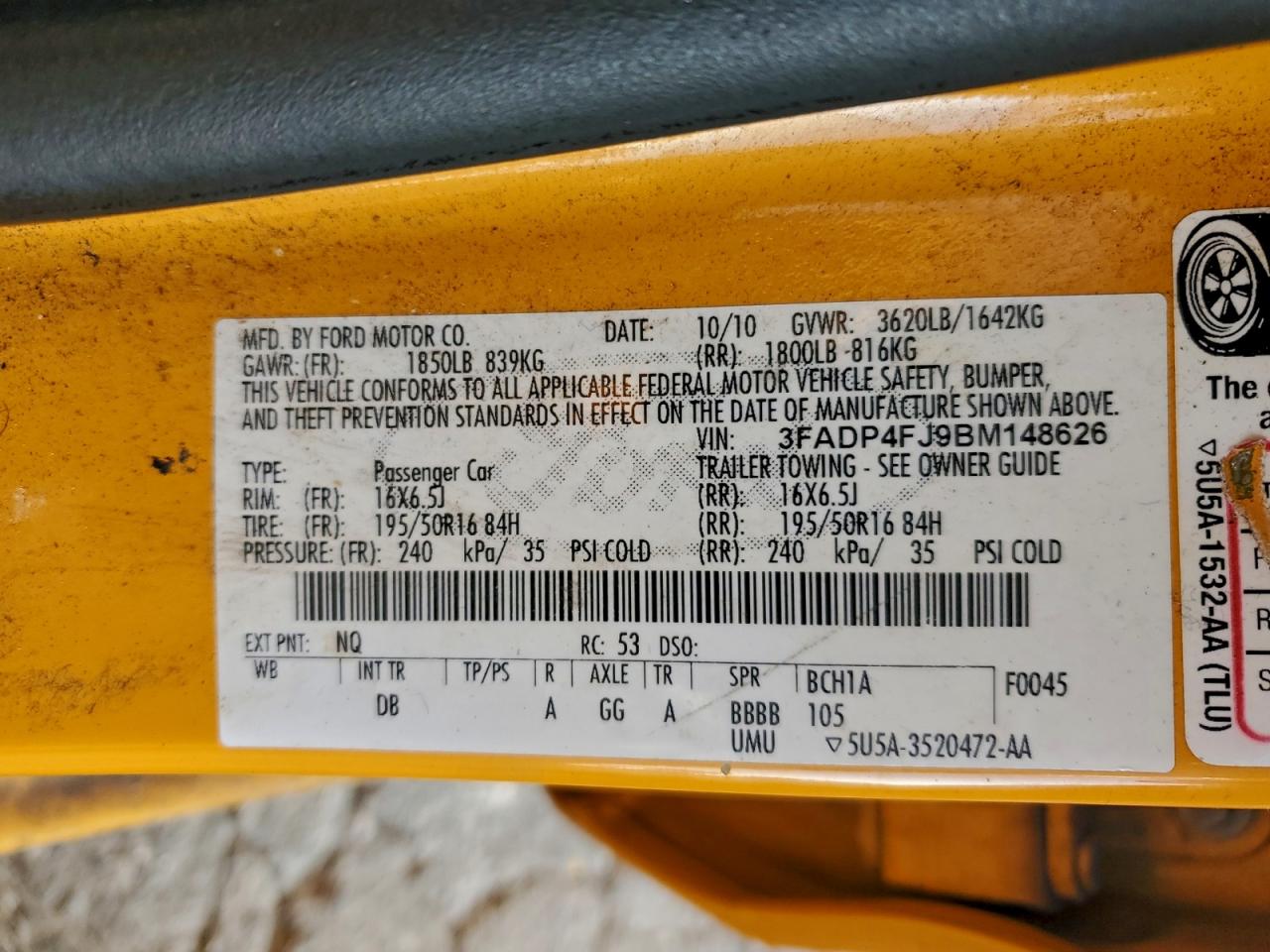 2011 Ford Fiesta Ses VIN: 3FADP4FJ9BM148626 Lot: 95458165