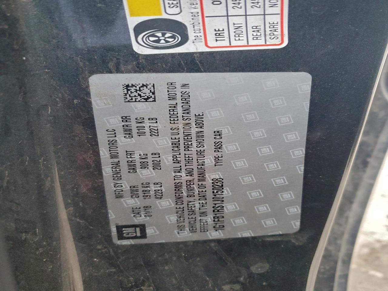 2018 Chevrolet Camaro Lt VIN: 1G1FB1RS1J0150238 Lot: 93279965