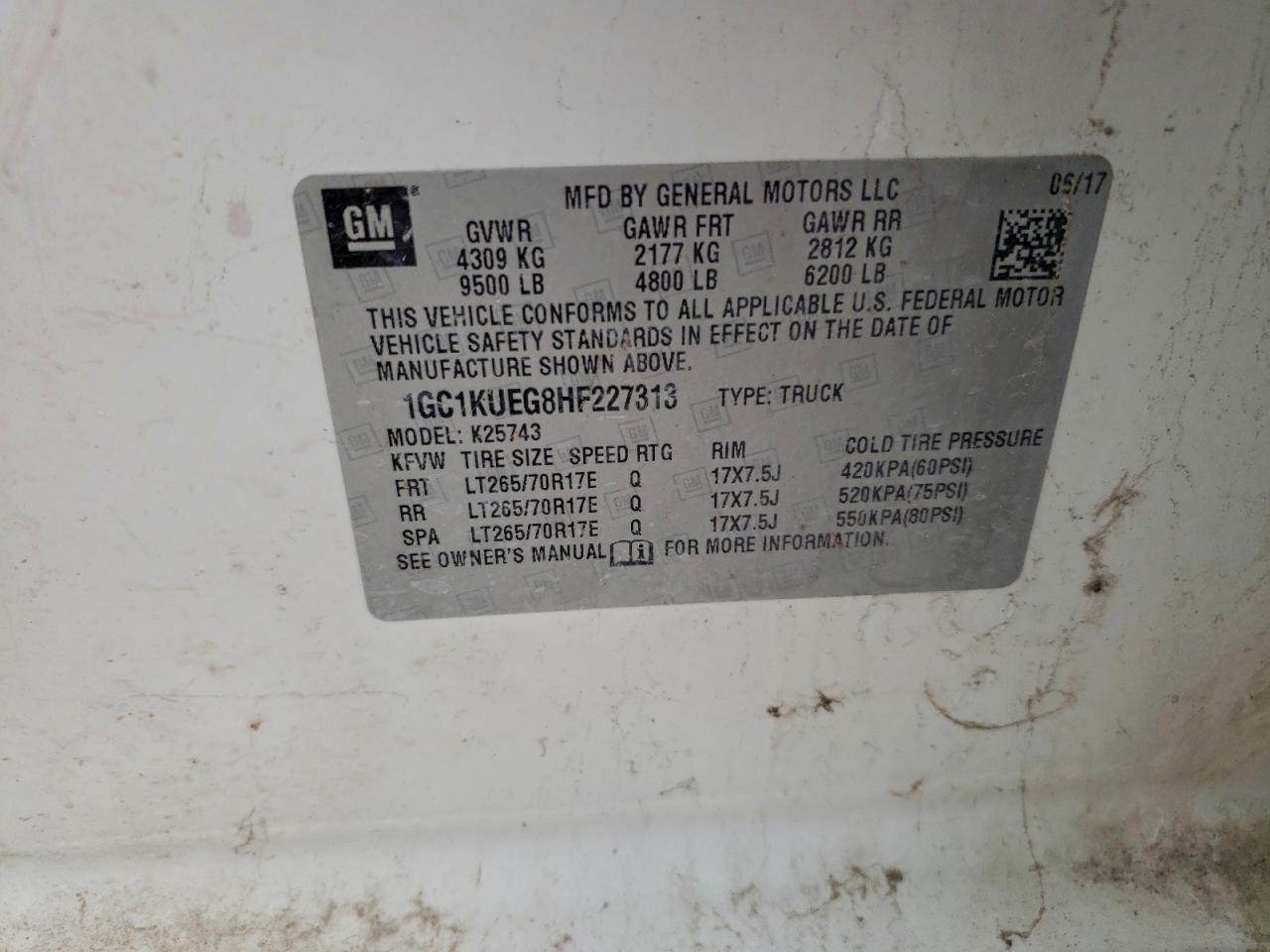 2017 Chevrolet Silverado K2500 Heavy Duty VIN: 1GC1KUEG8HF227313 Lot: 96164725
