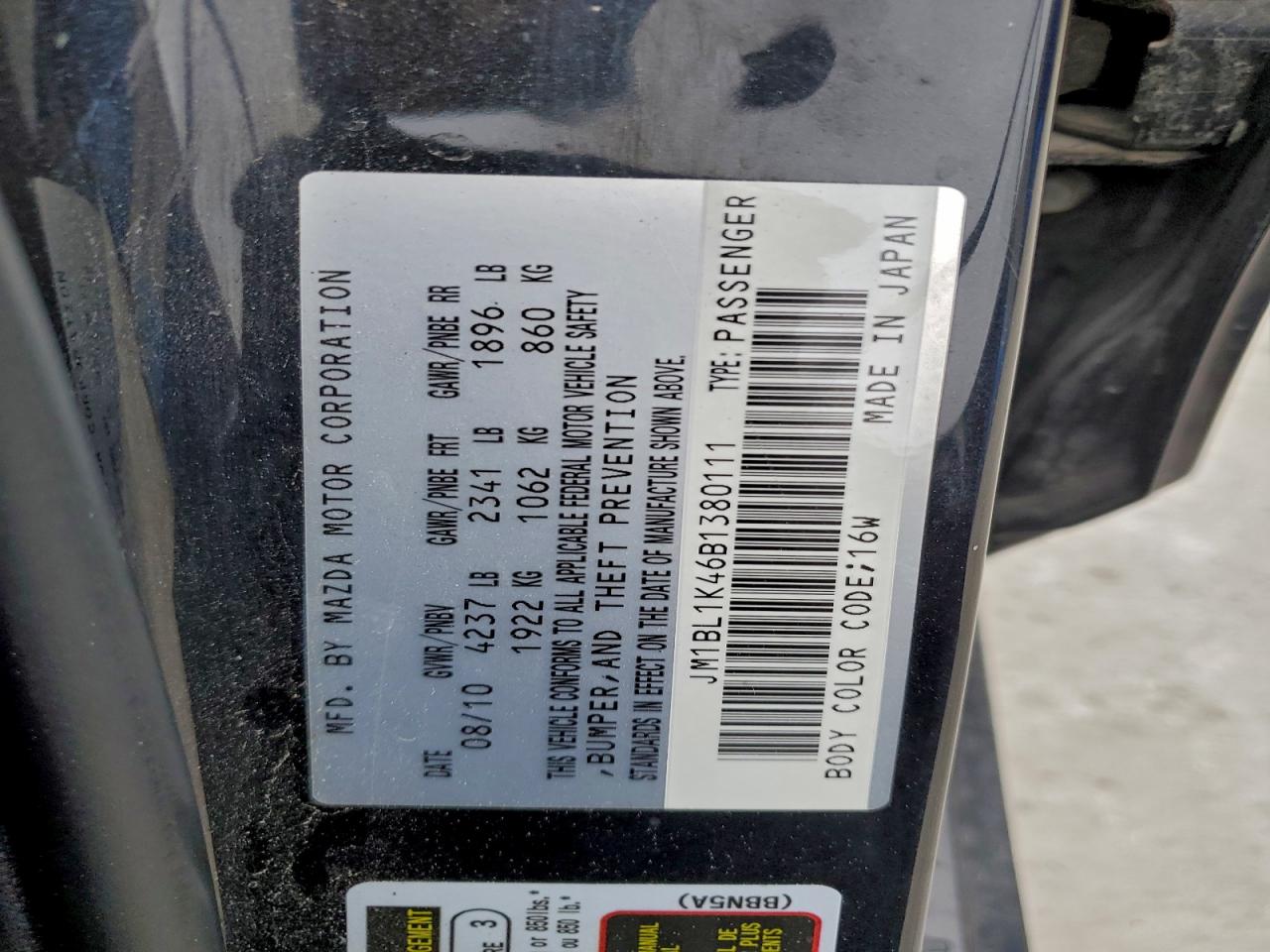 2011 Mazda Speed 3 VIN: JM1BL1K46B1380111 Lot: 95853535