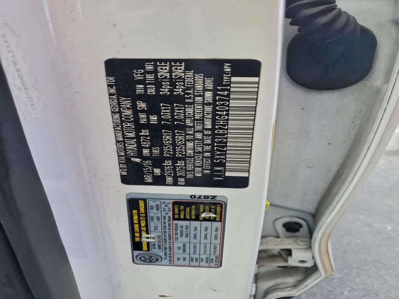 2017 Hyundai Santa Fe Sport VIN: 5XYZT3LB2HG403741 Lot: 96082615