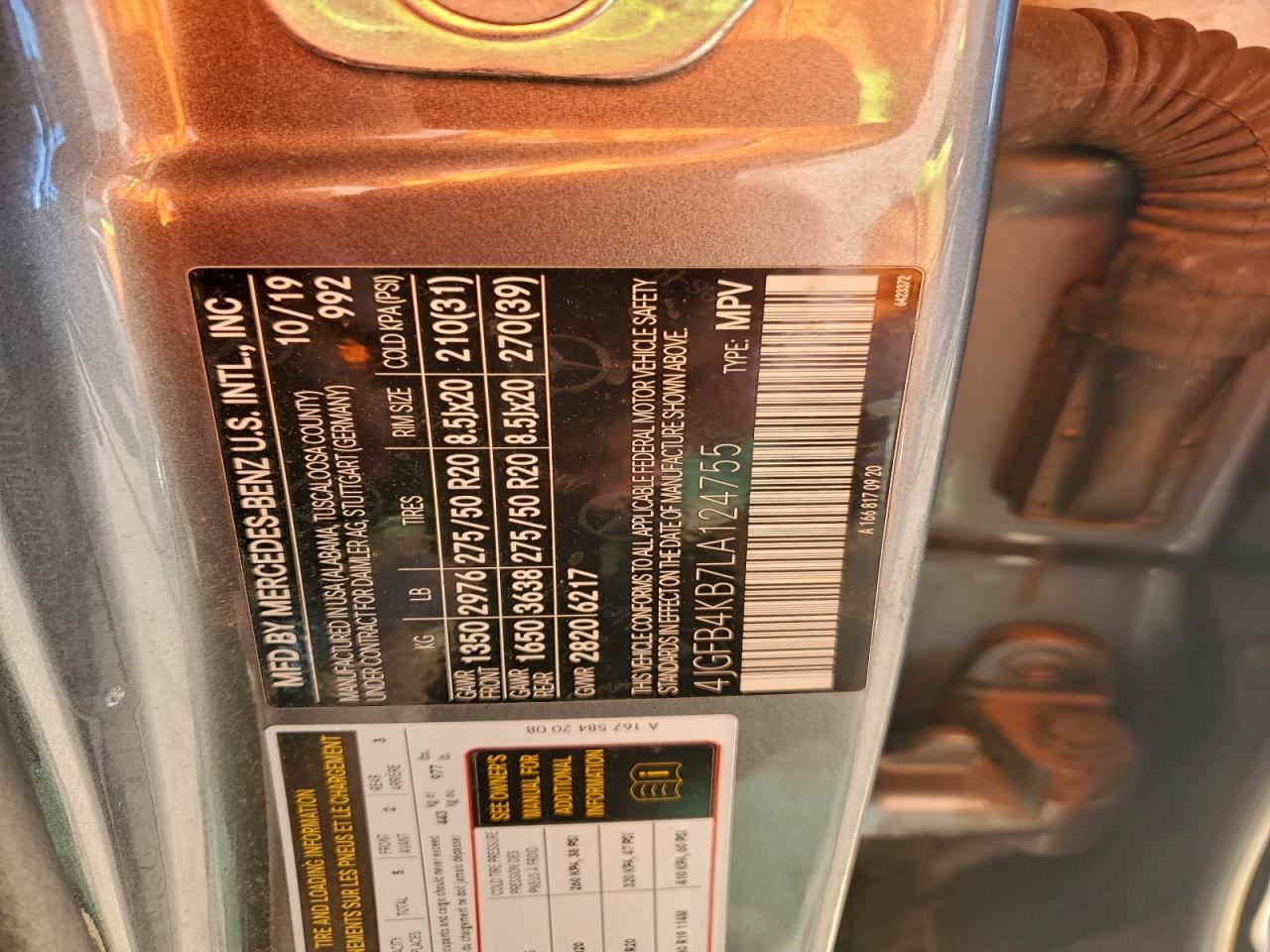 2020 Mercedes-Benz Gle 350 4Matic VIN: 4JGFB4KB7LA124755 Lot: 92689425