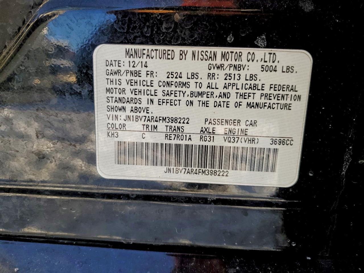 2015 Infiniti Q50 Base VIN: JN1BV7AR4FM398222 Lot: 94950745