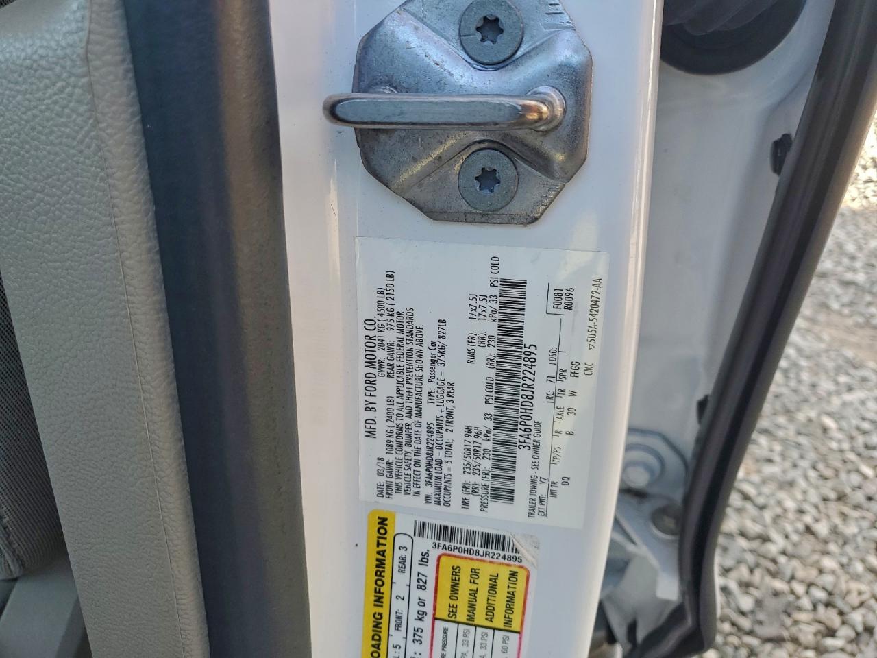 2018 Ford Fusion Se VIN: 3FA6P0HD8JR224895 Lot: 96352155