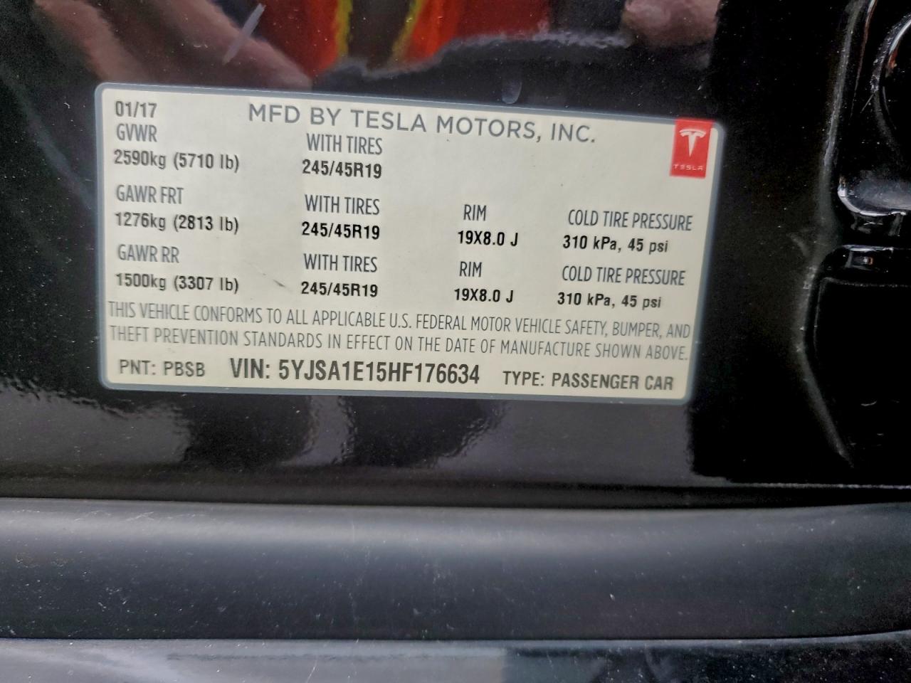 2017 Tesla Model S VIN: 5YJSA1E15HF176634 Lot: 93718785