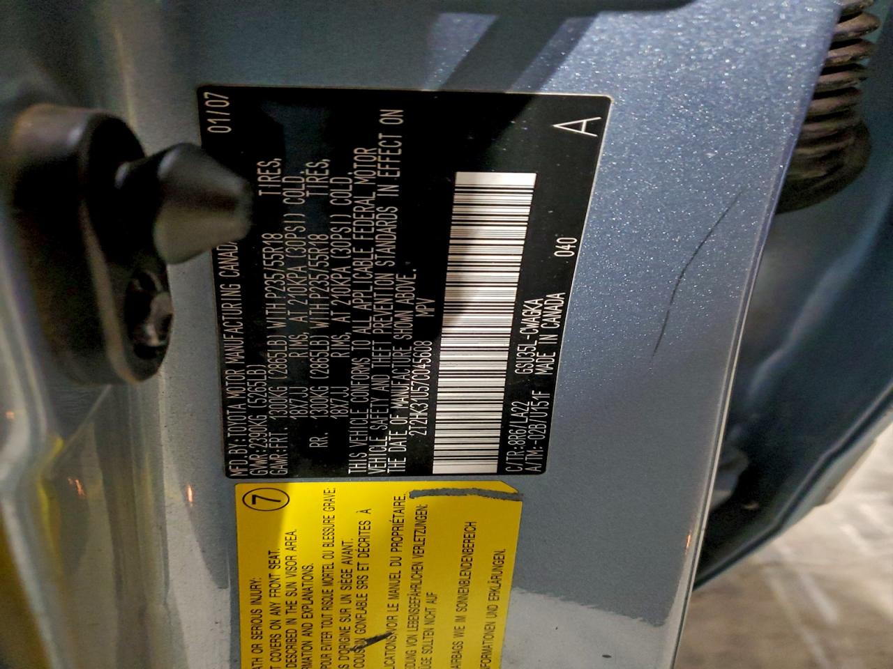 2007 Lexus Rx 350 VIN: 2T2HK31U57C045608 Lot: 95314205