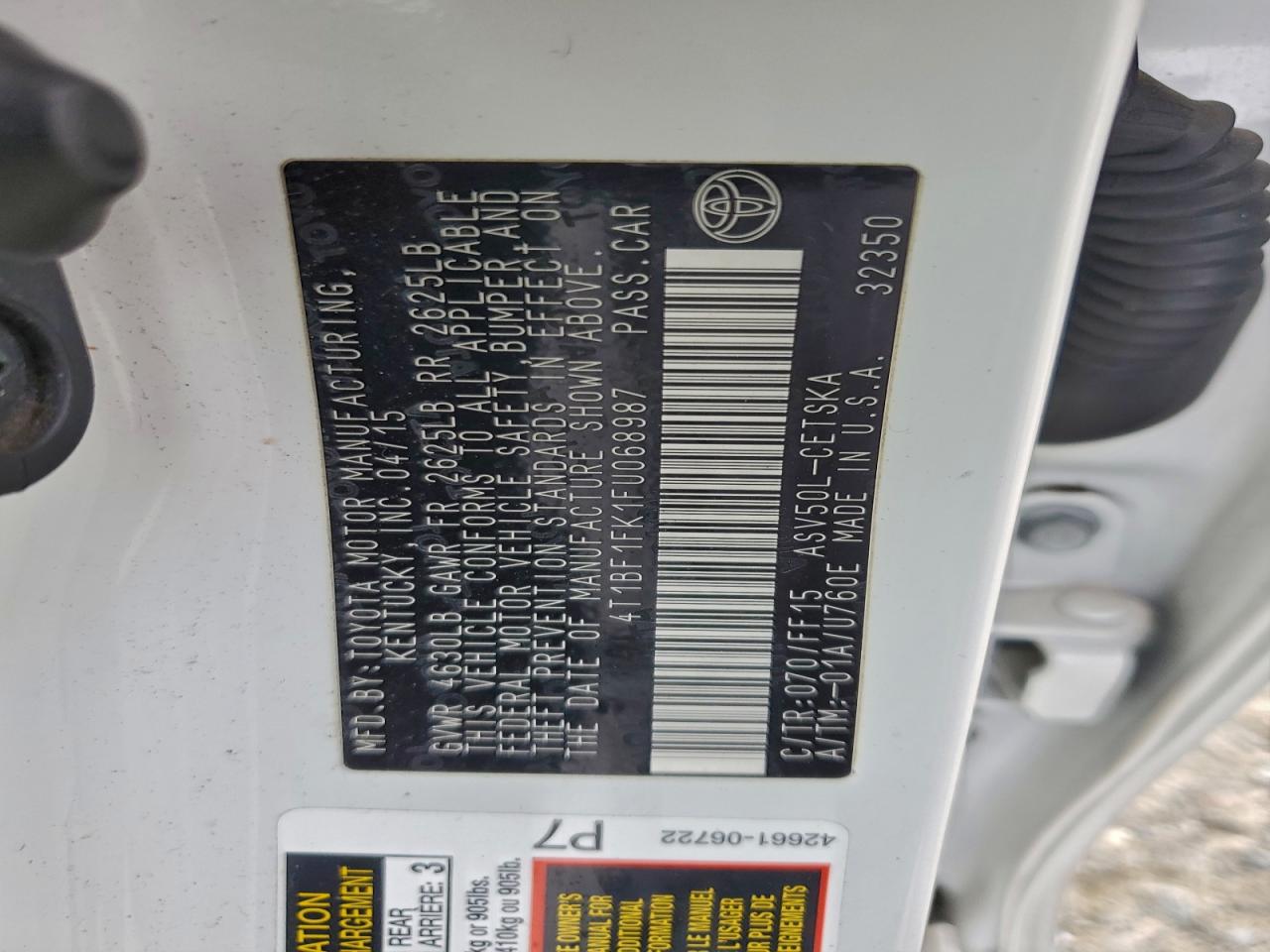 2015 Toyota Camry Le VIN: 4T1BF1FK1FU068987 Lot: 94703975