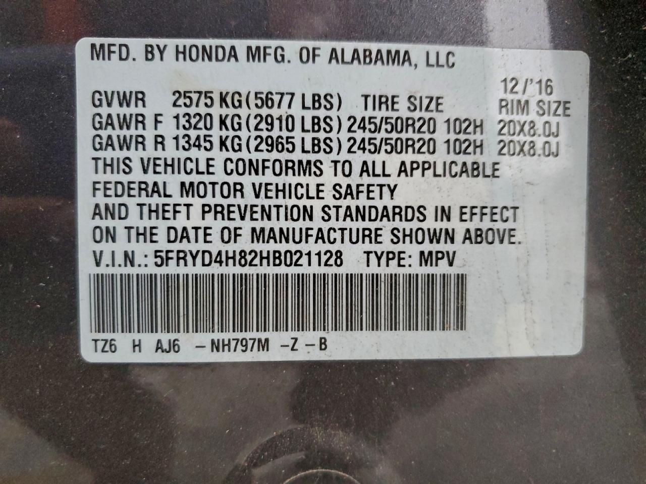 2017 Acura Mdx Advance VIN: 5FRYD4H82HB021128 Lot: 94749855