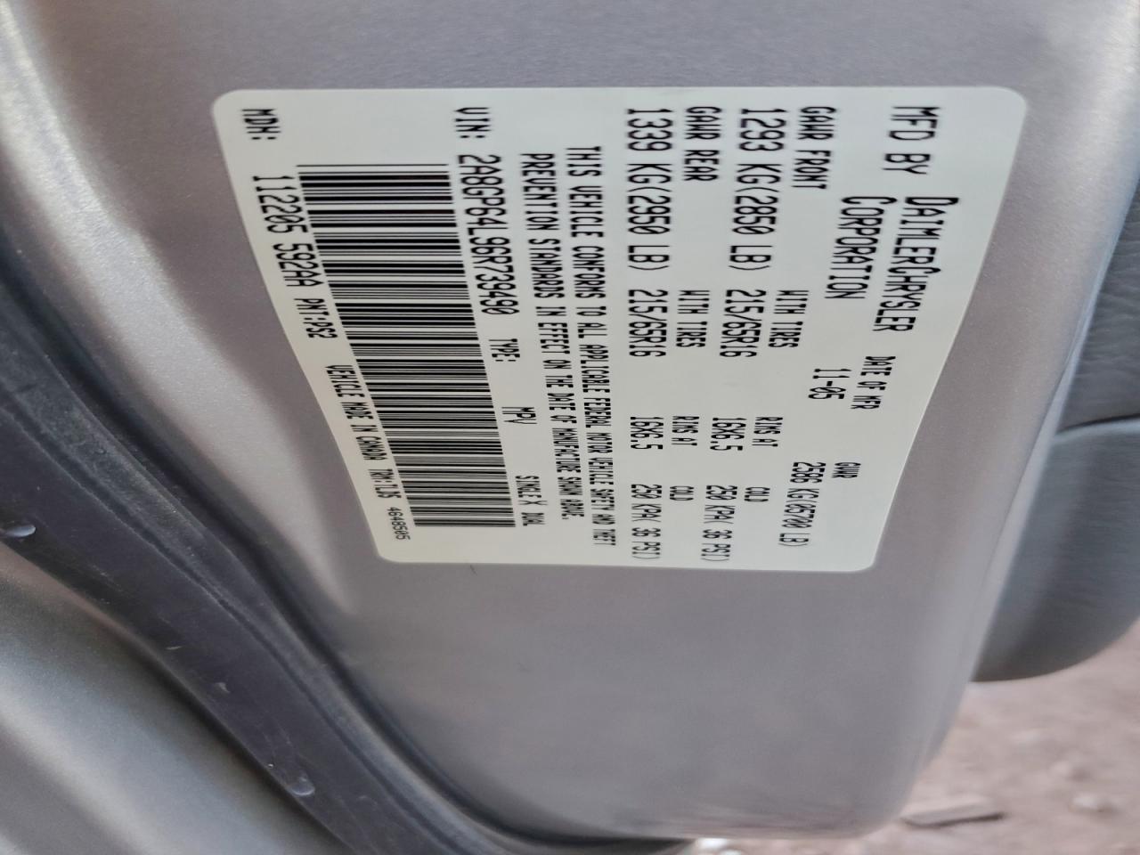 2006 Chrysler Town & Country Limited VIN: 2A8GP64L96R739490 Lot: 96232395