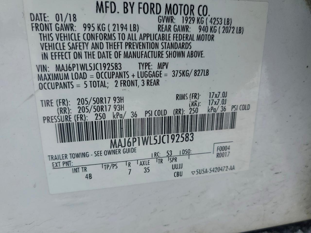 2018 Ford Ecosport Titanium VIN: MAJ6P1WL5JC192583 Lot: 94899625