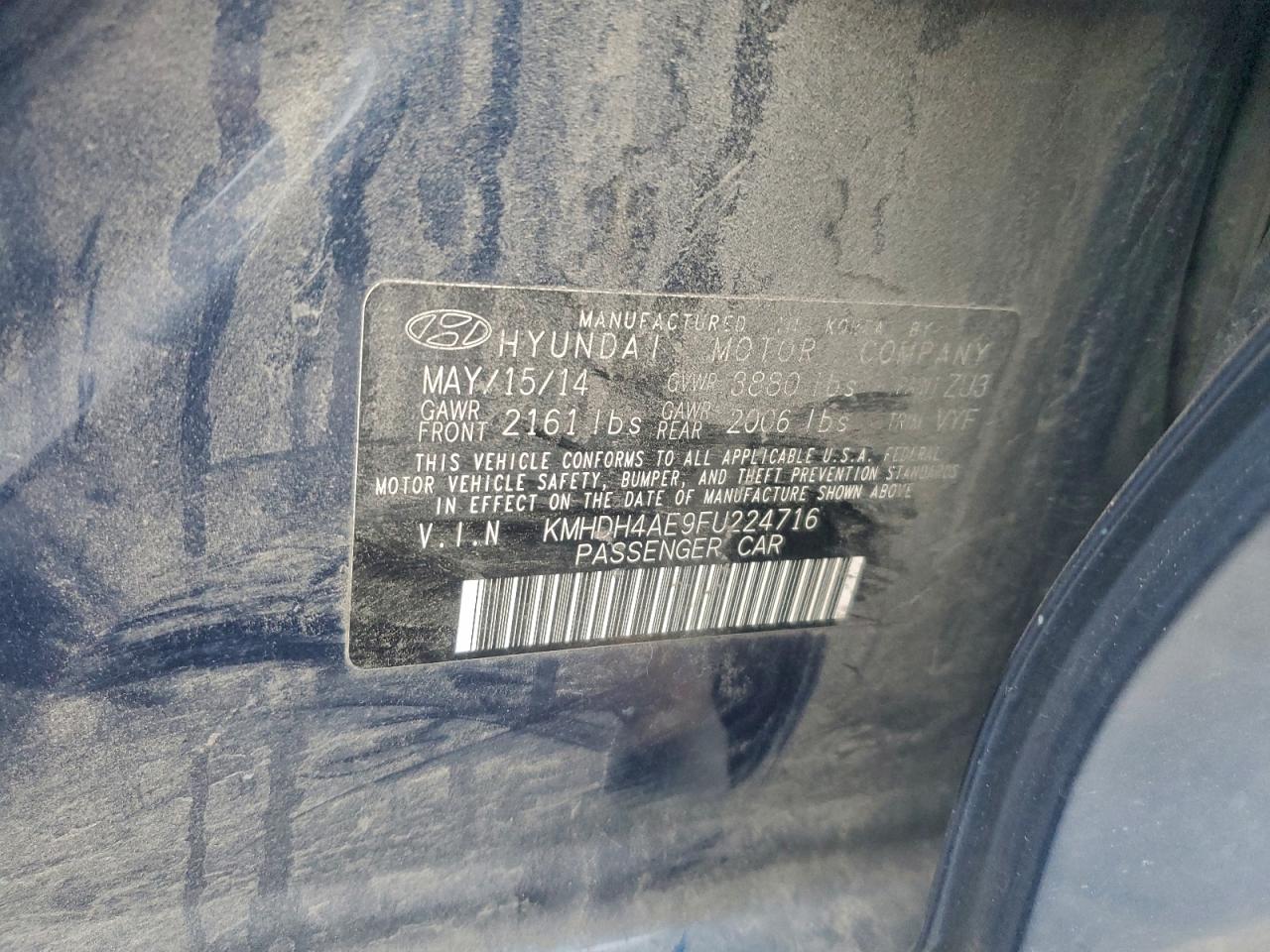 2015 Hyundai Elantra Se VIN: KMHDH4AE9FU224716 Lot: 95609985