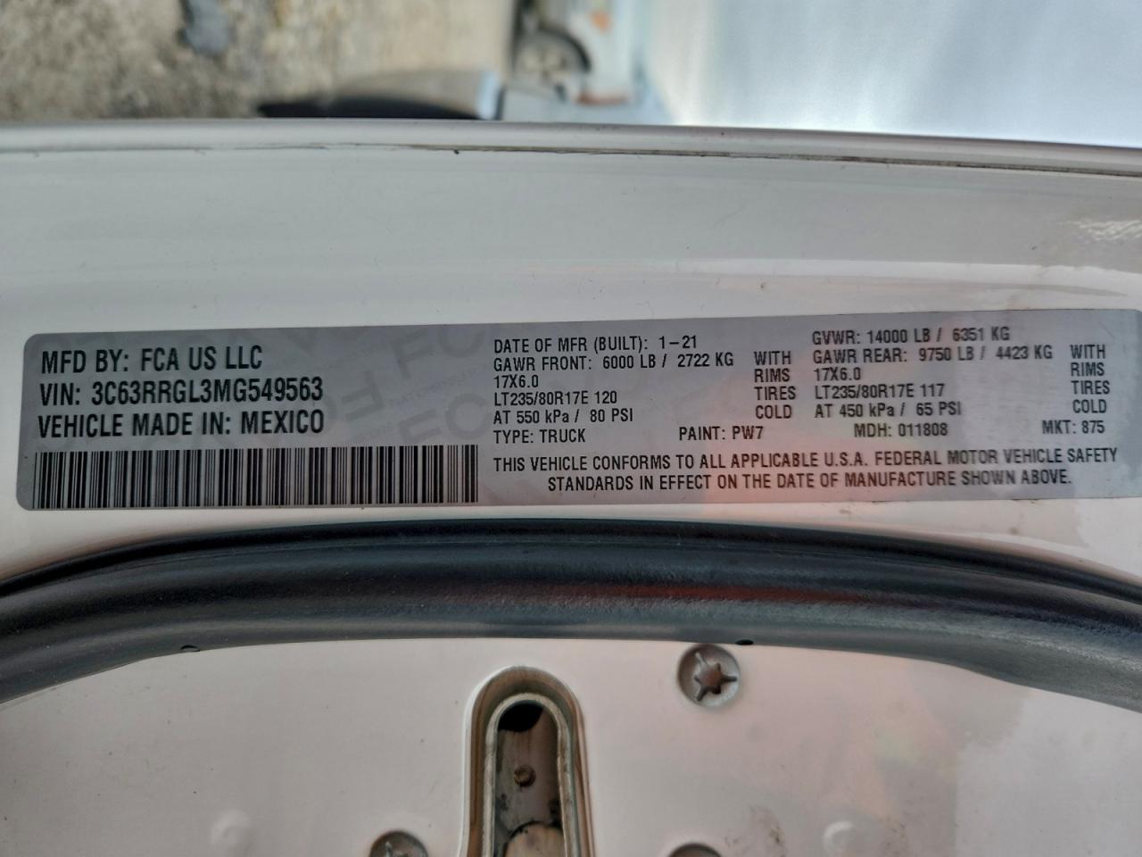 2021 Ram 3500 Tradesman VIN: 3C63RRGL3MG549563 Lot: 97412505