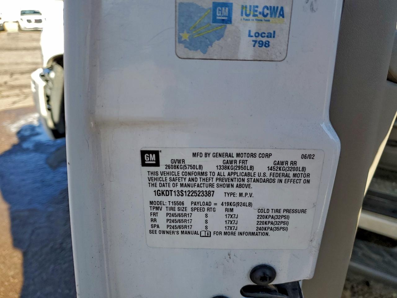 2002 GMC Envoy VIN: 1GKDT13S122523387 Lot: 94724005