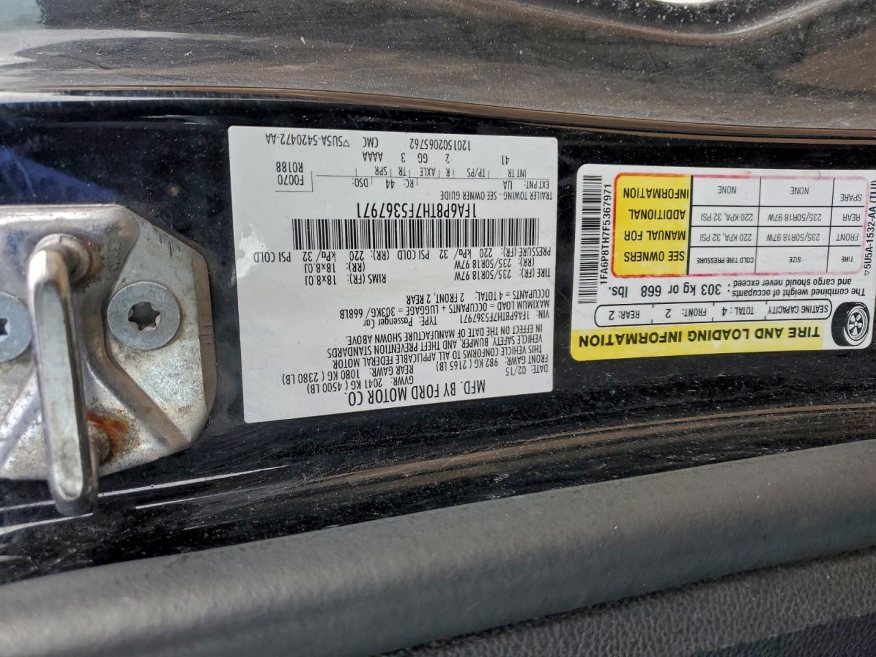 2015 Ford Mustang VIN: 1FA6P8TH7F5367971 Lot: 95358665