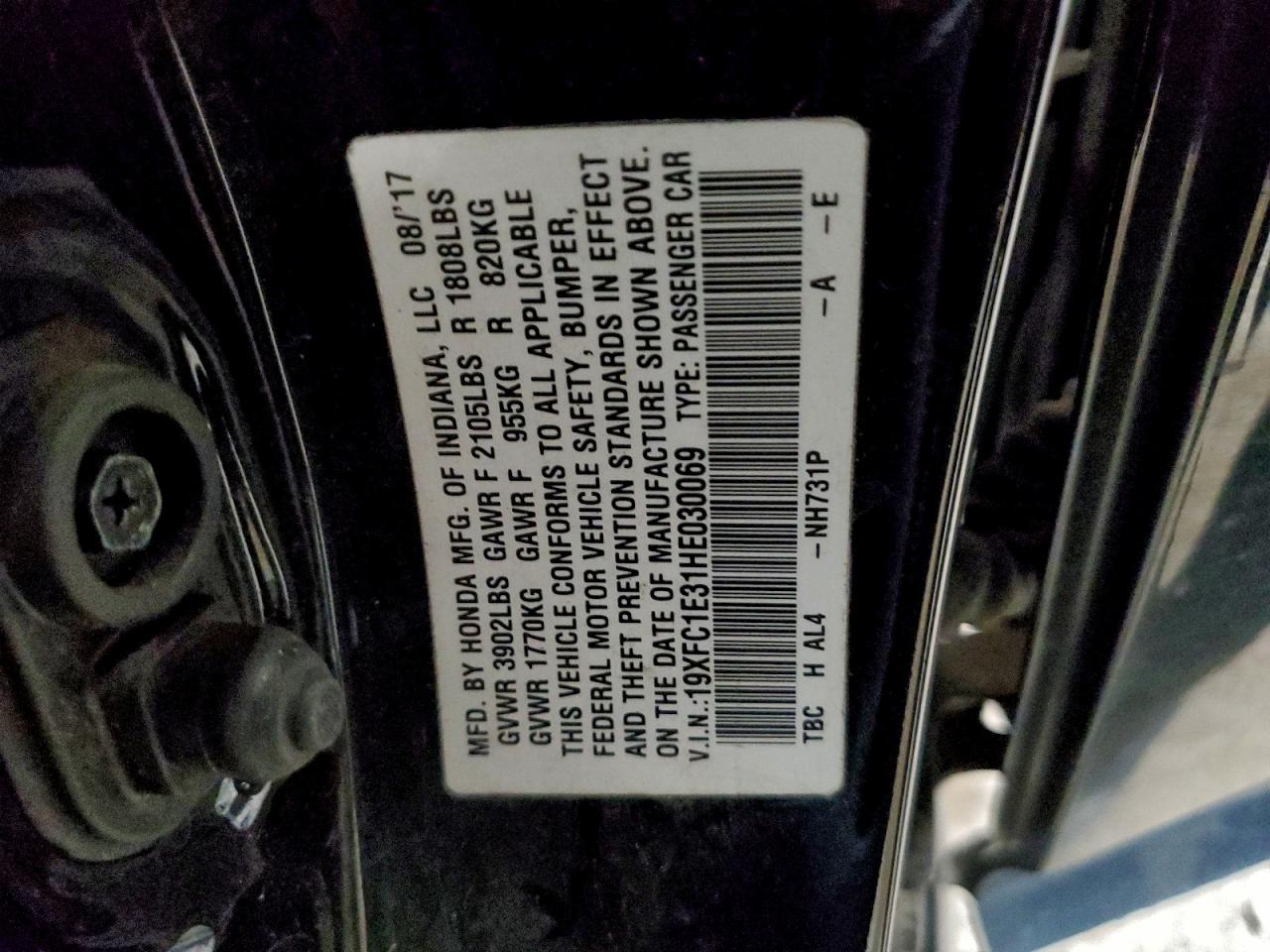 2017 Honda Civic Ex VIN: 19XFC1E31HE030069 Lot: 94327745