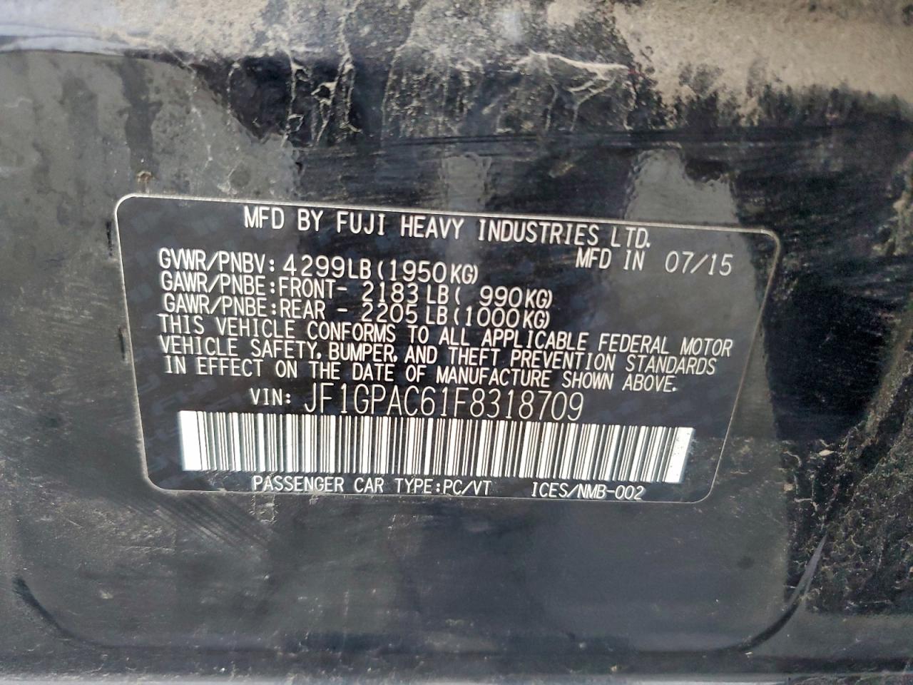 2015 Subaru Impreza Premium VIN: JF1GPAC61F8318709 Lot: 94510715