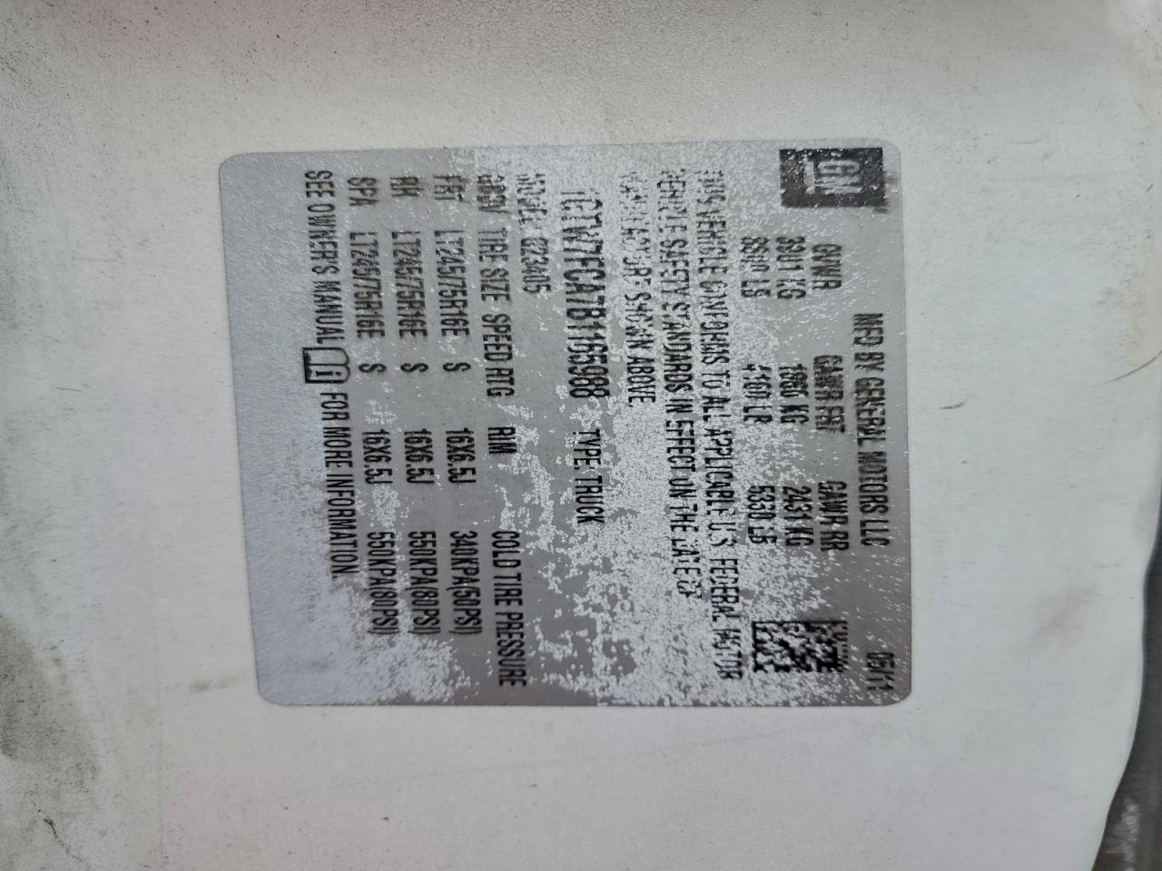 2011 GMC Savana G2500 VIN: 1GTW7FCA7B1165988 Lot: 95734785