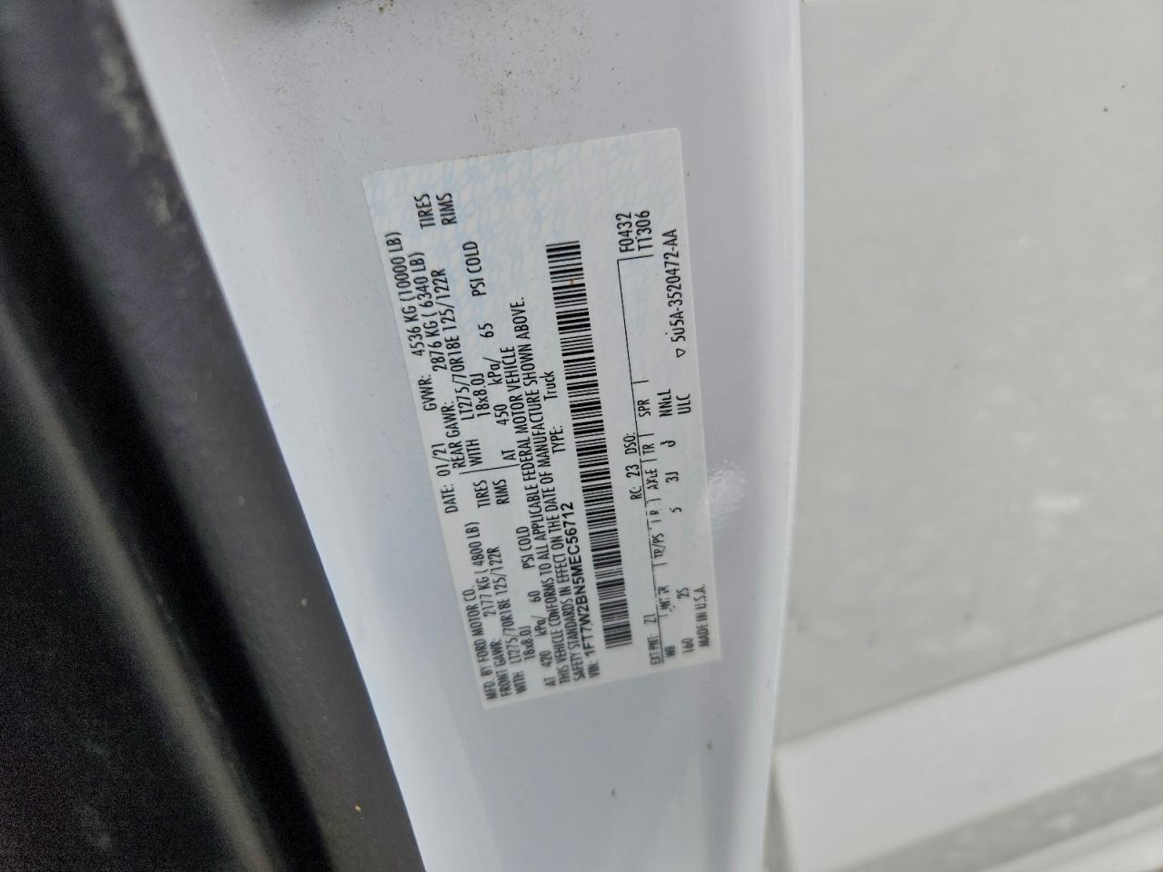 2021 Ford F250 Super Duty VIN: 1FT7W2BN5MEC56712 Lot: 93962625