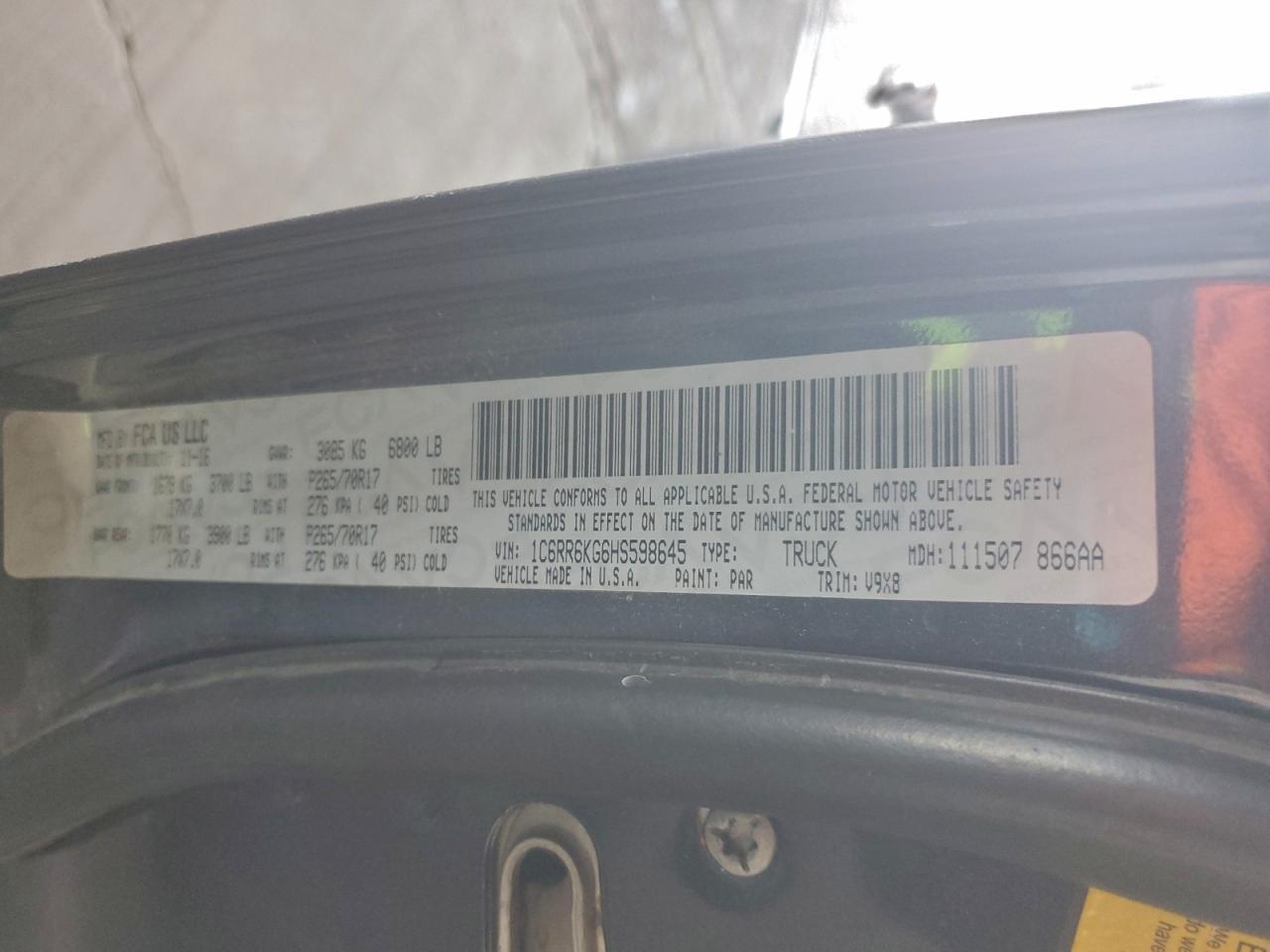 2017 Ram 1500 St VIN: 1C6RR6KG6HS598645 Lot: 95754865