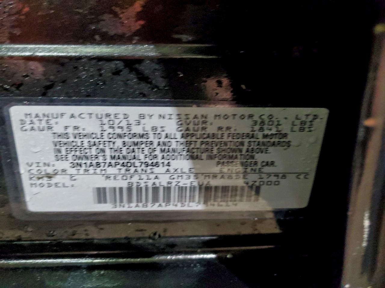 2013 Nissan Sentra S VIN: 3N1AB7AP4DL794614 Lot: 94726435