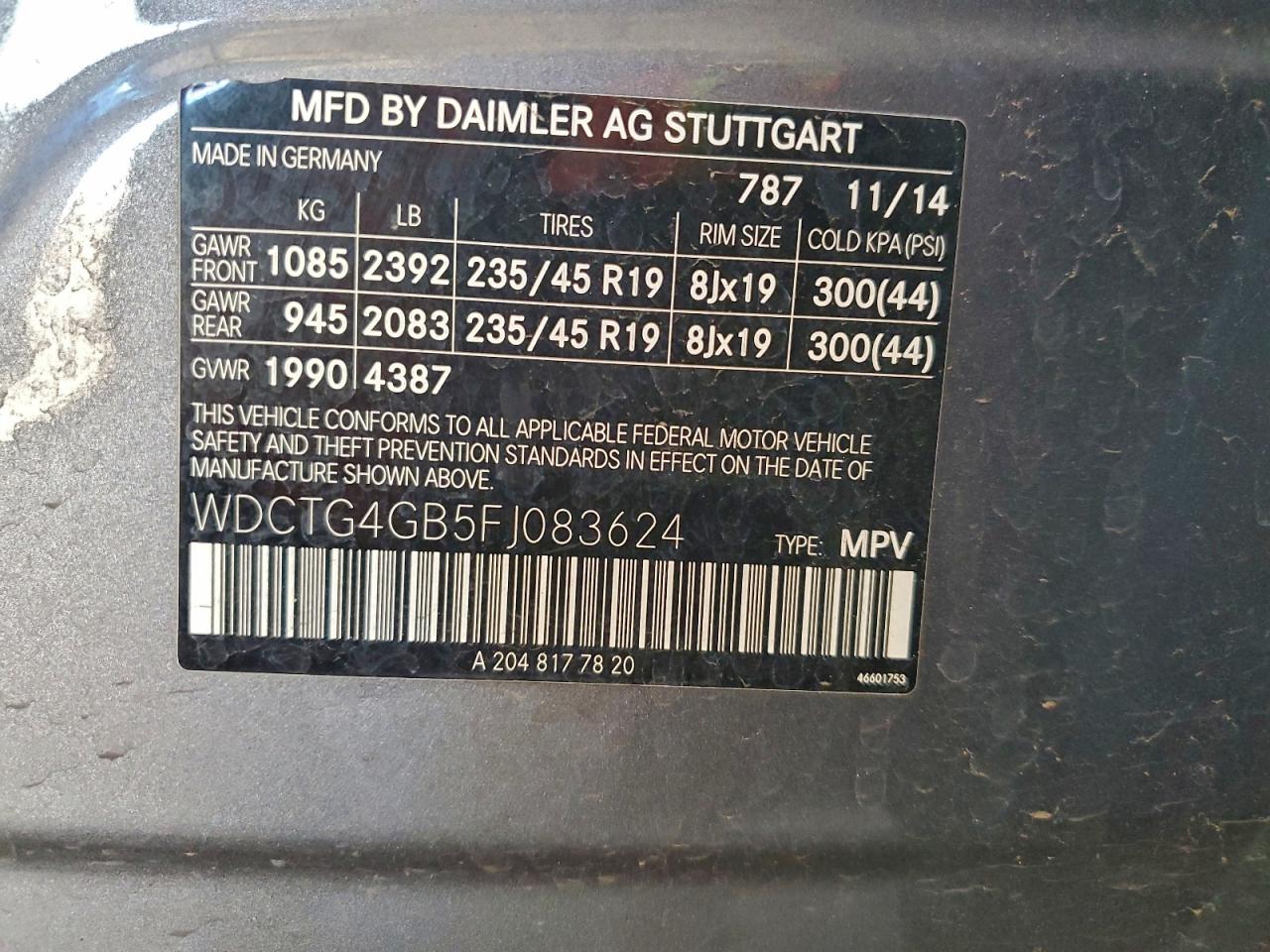 2015 Mercedes-Benz Gla 250 4Matic VIN: WDCTG4GB5FJ083624 Lot: 94934155