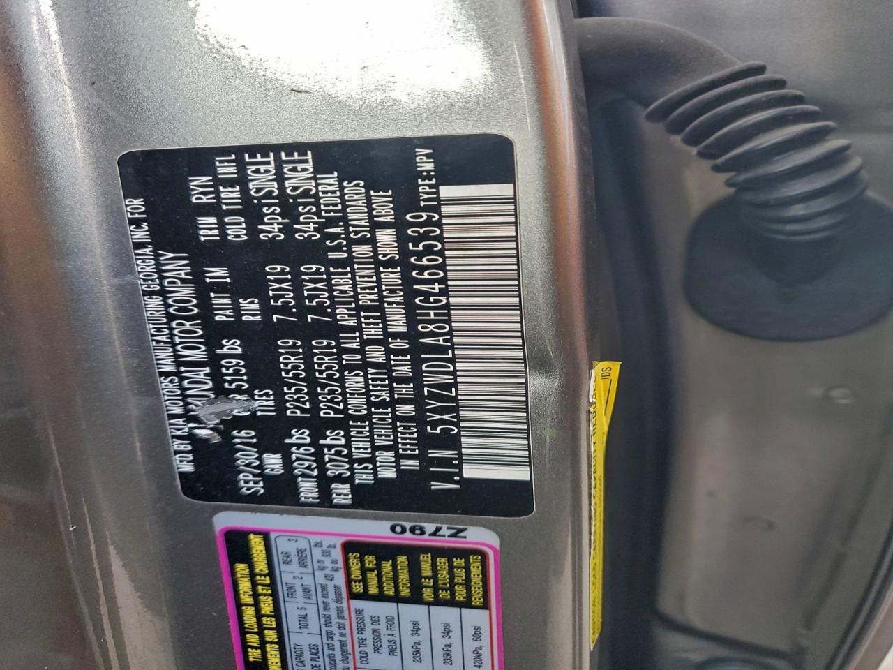 2017 Hyundai Santa Fe Sport VIN: 5XYZWDLA8HG466539 Lot: 96458835