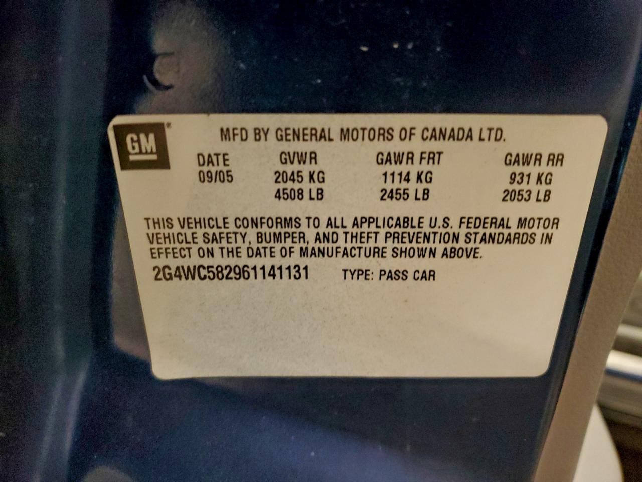 2006 Buick Lacrosse Cx VIN: 2G4WC582961141131 Lot: 96576095