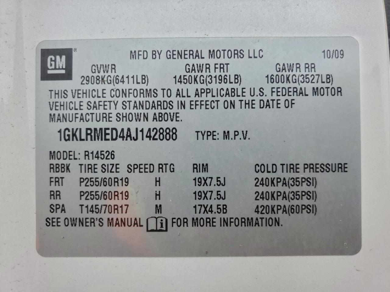 2010 GMC Acadia Slt-1 VIN: 1GKLRMED4AJ142888 Lot: 95901455