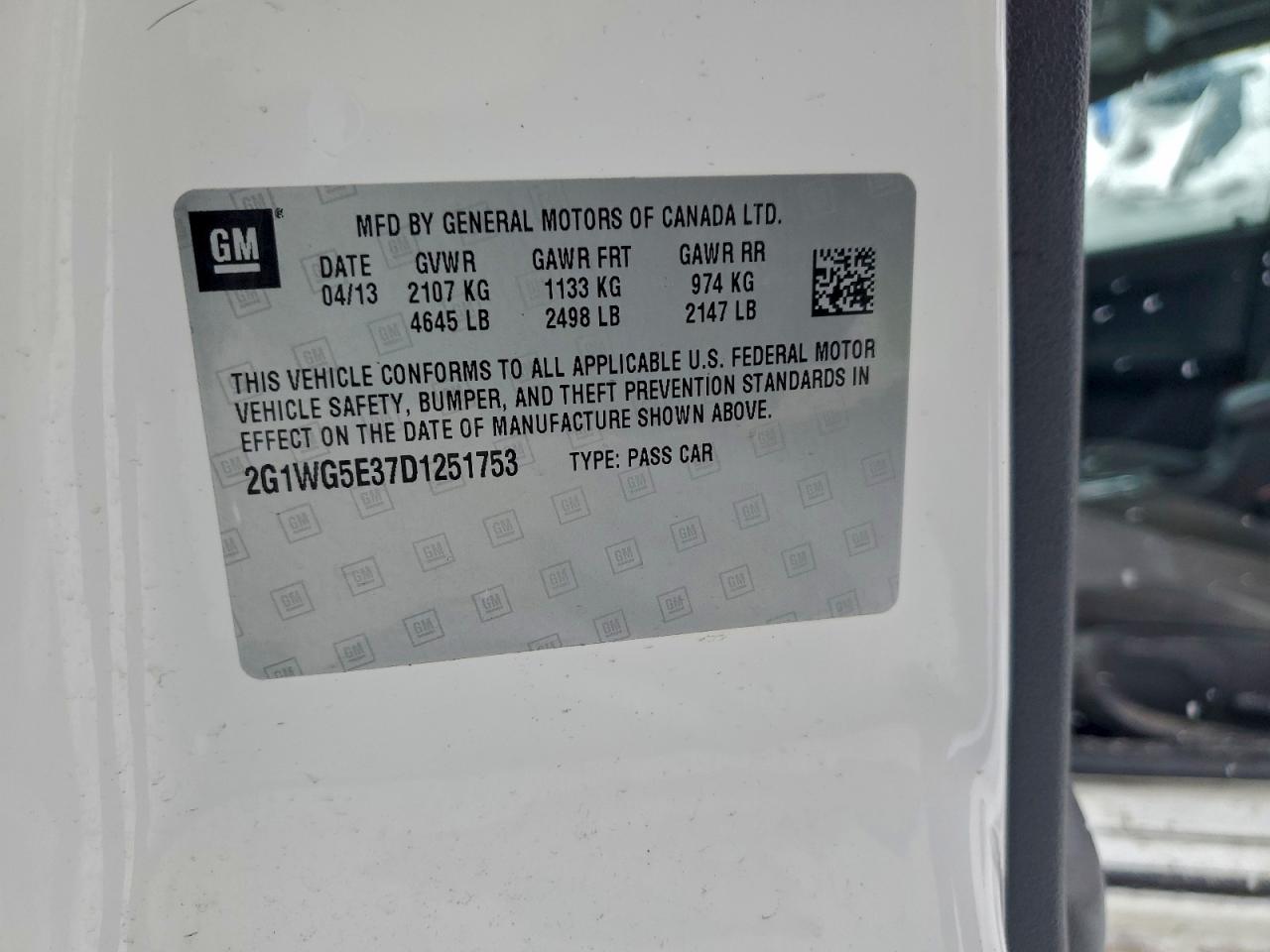 2013 Chevrolet Impala Lt VIN: 2G1WG5E37D1251753 Lot: 95423285