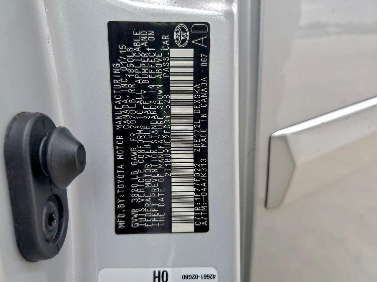 2015 Toyota Corolla L VIN: 2T1BURHE2FC341528 Lot: 96298525