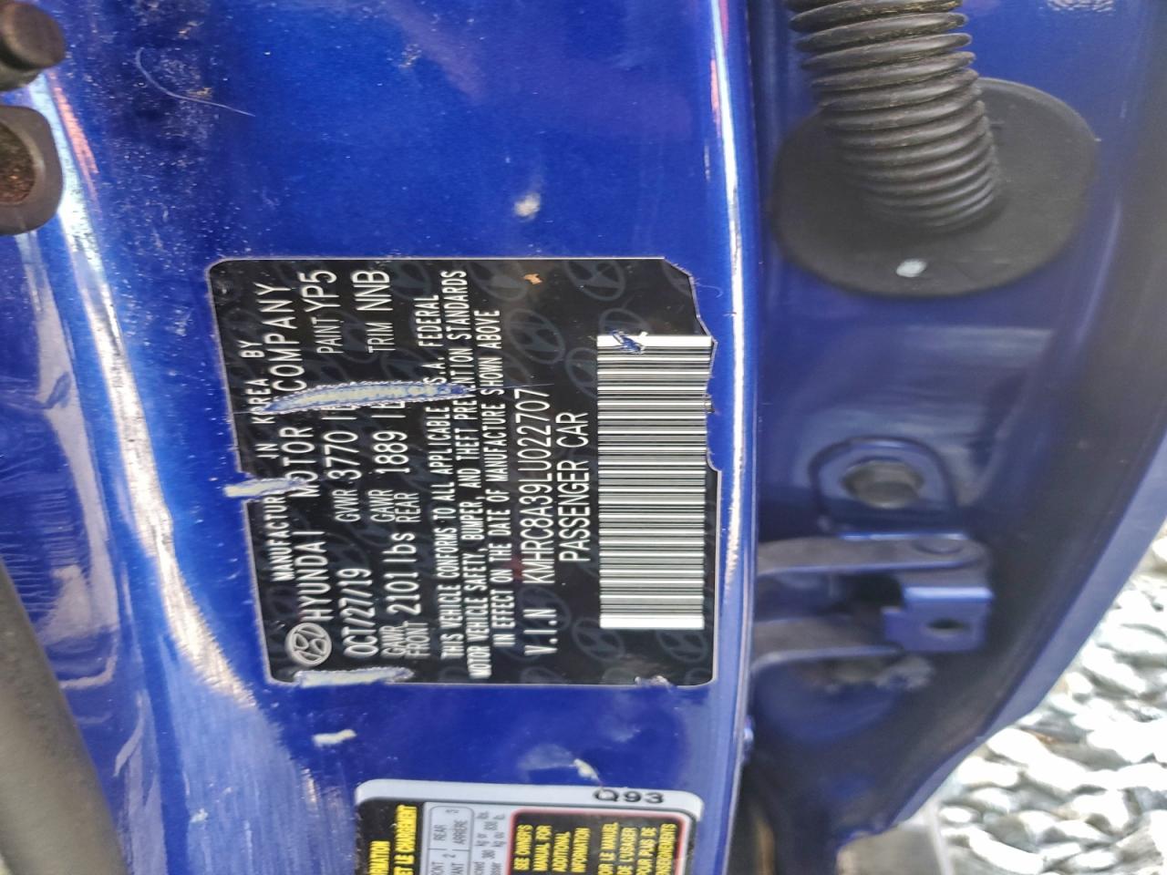 2020 Hyundai Venue Sel VIN: KMHRC8A39LU022707 Lot: 94304855