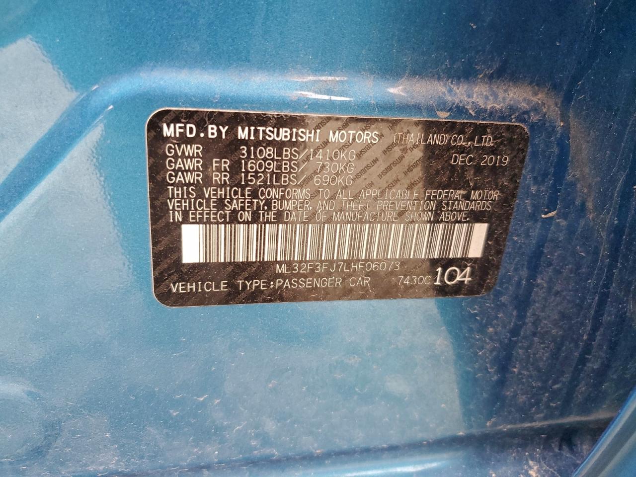 2020 Mitsubishi Mirage G4 Es VIN: ML32F3FJ7LHF06073 Lot: 94782985