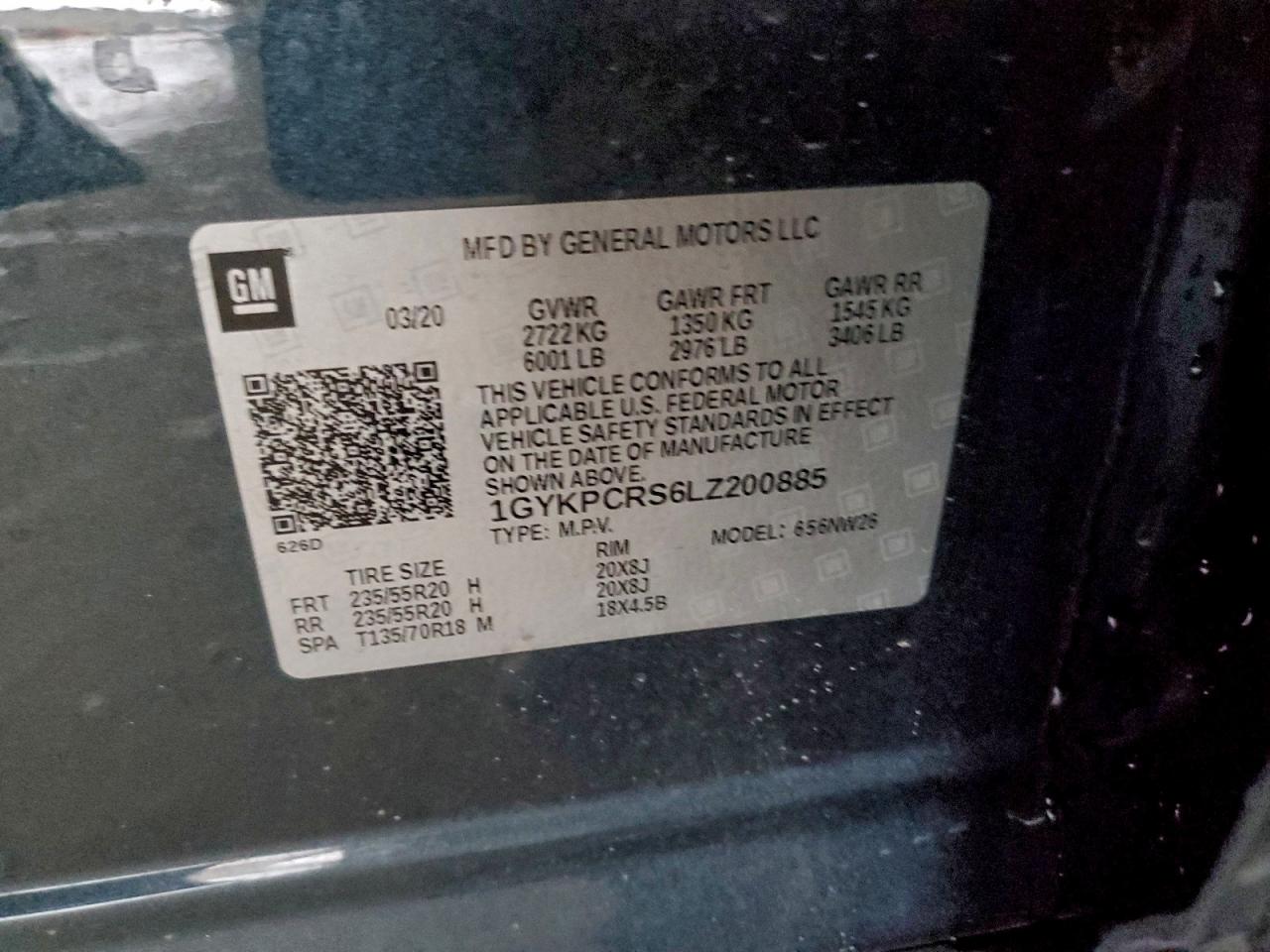 2020 Cadillac Xt6 Premium Luxury VIN: 1GYKPCRS6LZ200885 Lot: 94948645