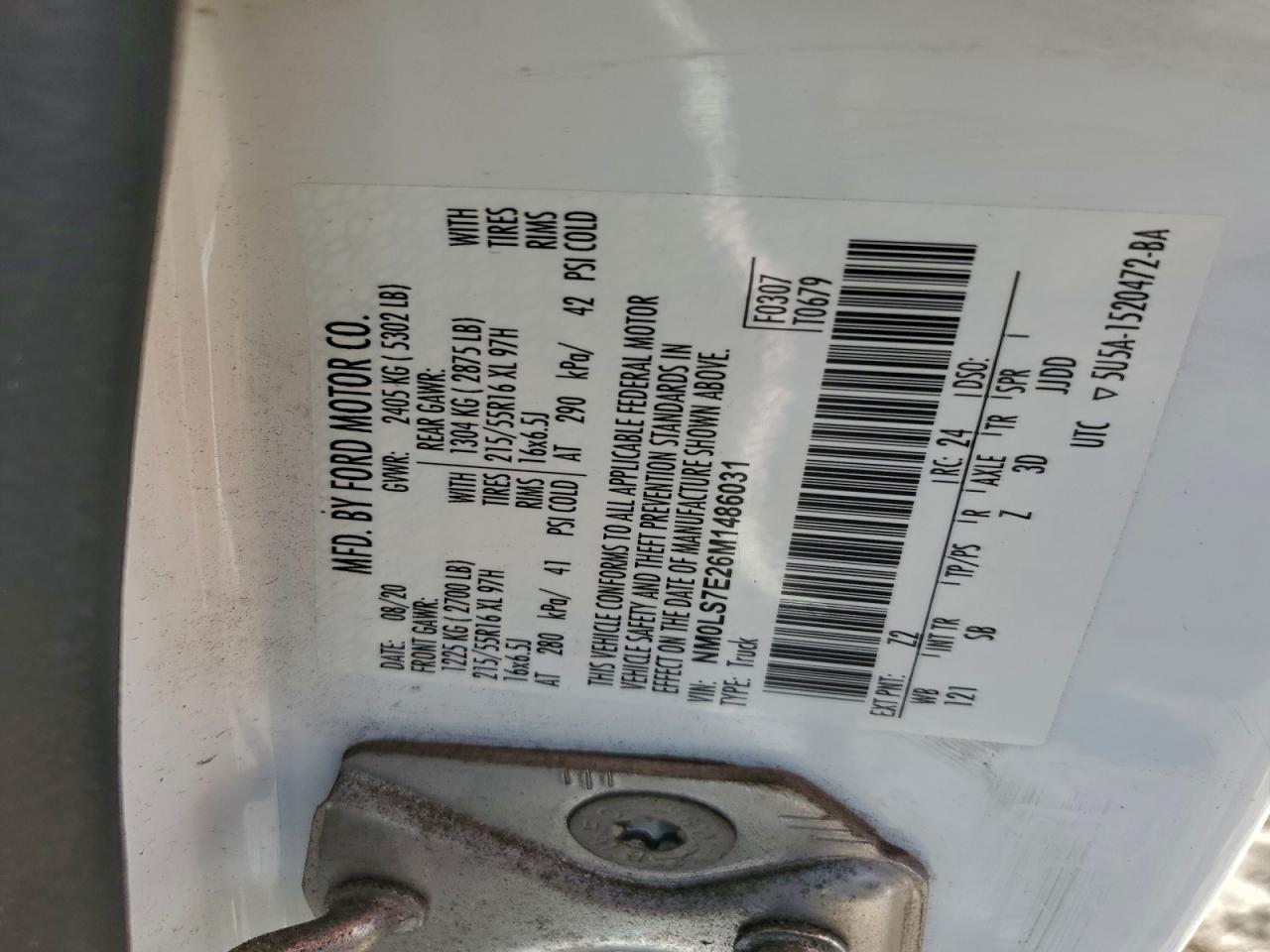 2021 Ford Transit Connect Xl VIN: NM0LS7E26M1486031 Lot: 94255125