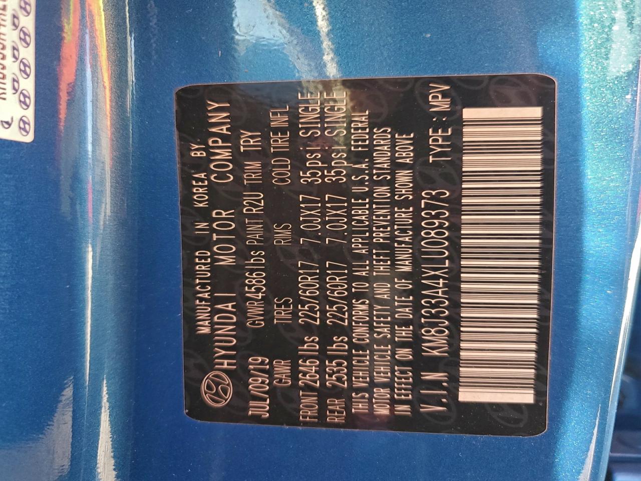 2020 Hyundai Tucson Limited VIN: KM8J33A4XLU089373 Lot: 94668745