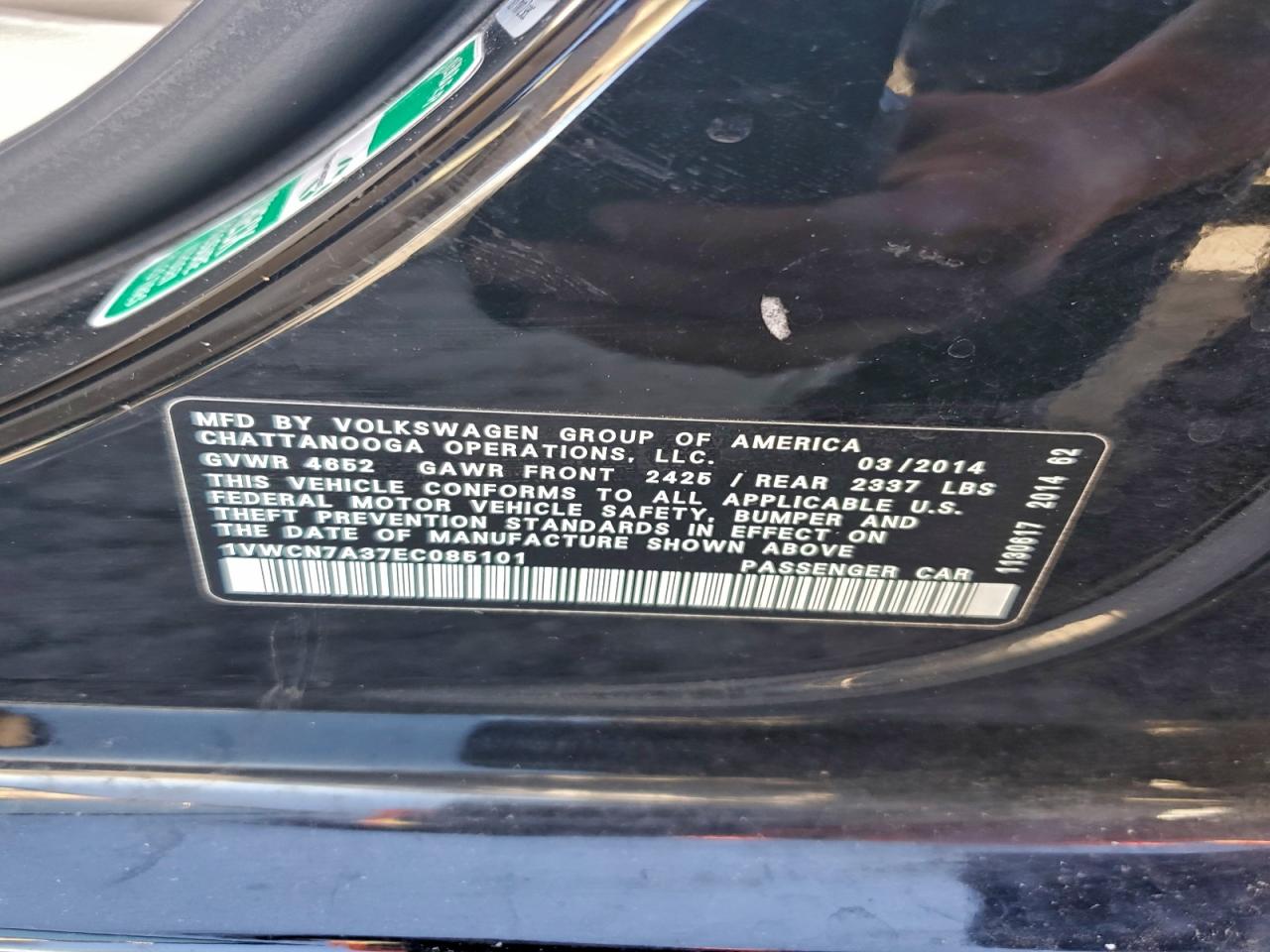 2014 Volkswagen Passat Sel VIN: 1VWCN7A37EC085101 Lot: 94945245