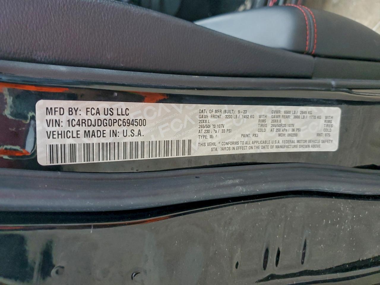 2023 Dodge Durango Gt VIN: 1C4RDJDG0PC694500 Lot: 94318765