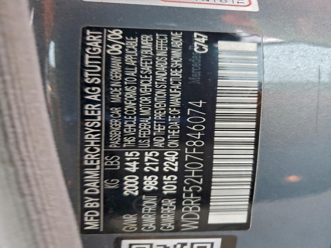 2007 Mercedes-Benz C 230 VIN: WDBRF52H07F846074 Lot: 96193095