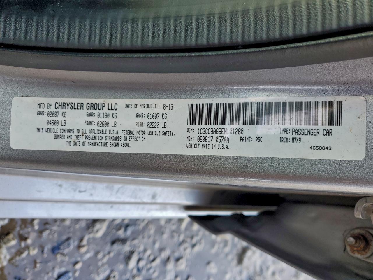 2014 Chrysler 200 Lx VIN: 1C3CCBAG6EN101280 Lot: 94073735