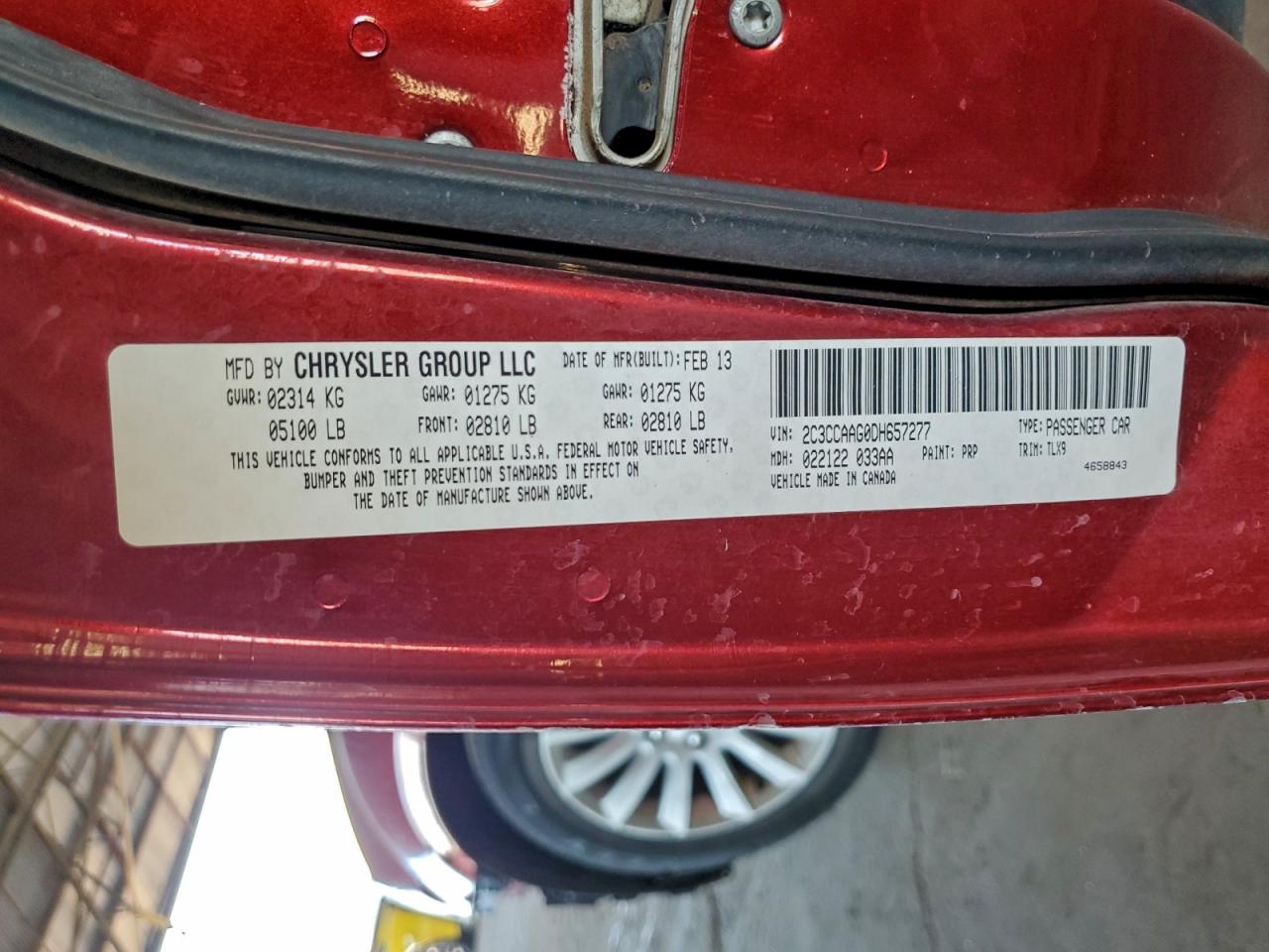 2013 Chrysler 300 VIN: 2C3CCAAG0DH657277 Lot: 95952255