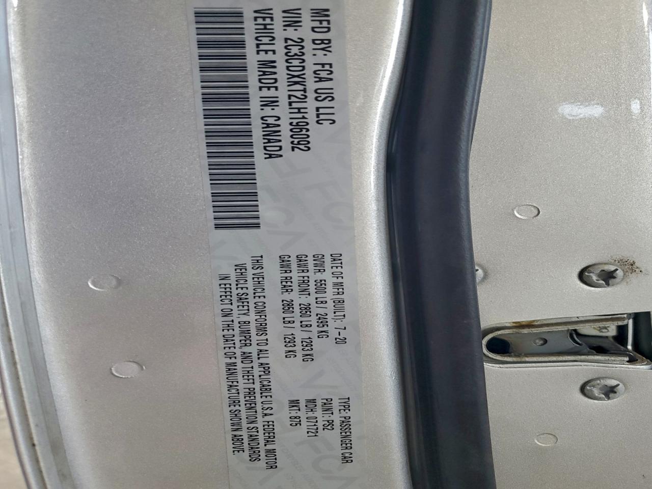 2020 Dodge Charger Police VIN: 2C3CDXKT2LH196092 Lot: 96054615