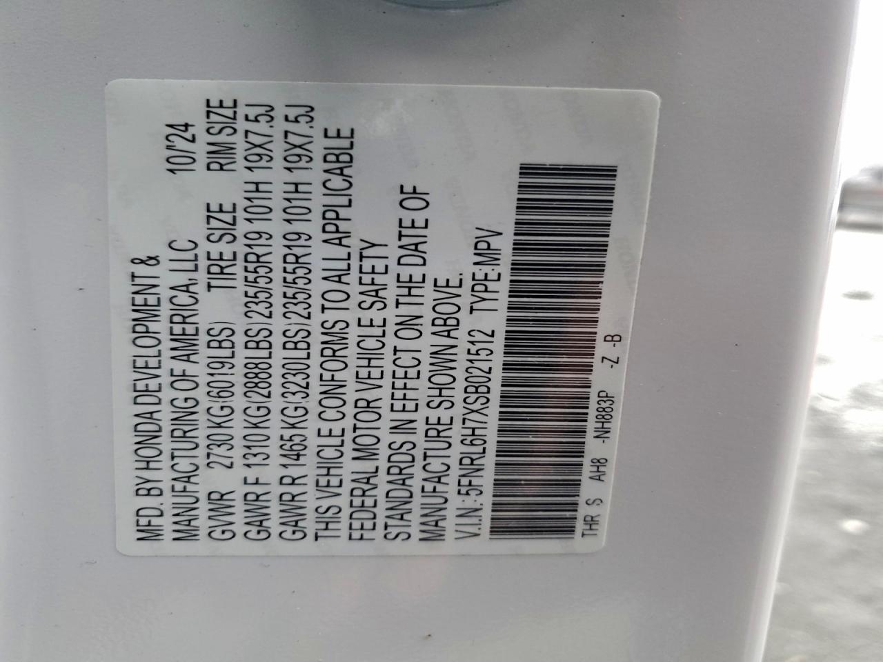 2025 Honda Odyssey Sport-L VIN: 5FNRL6H7XSB021512 Lot: 95002835