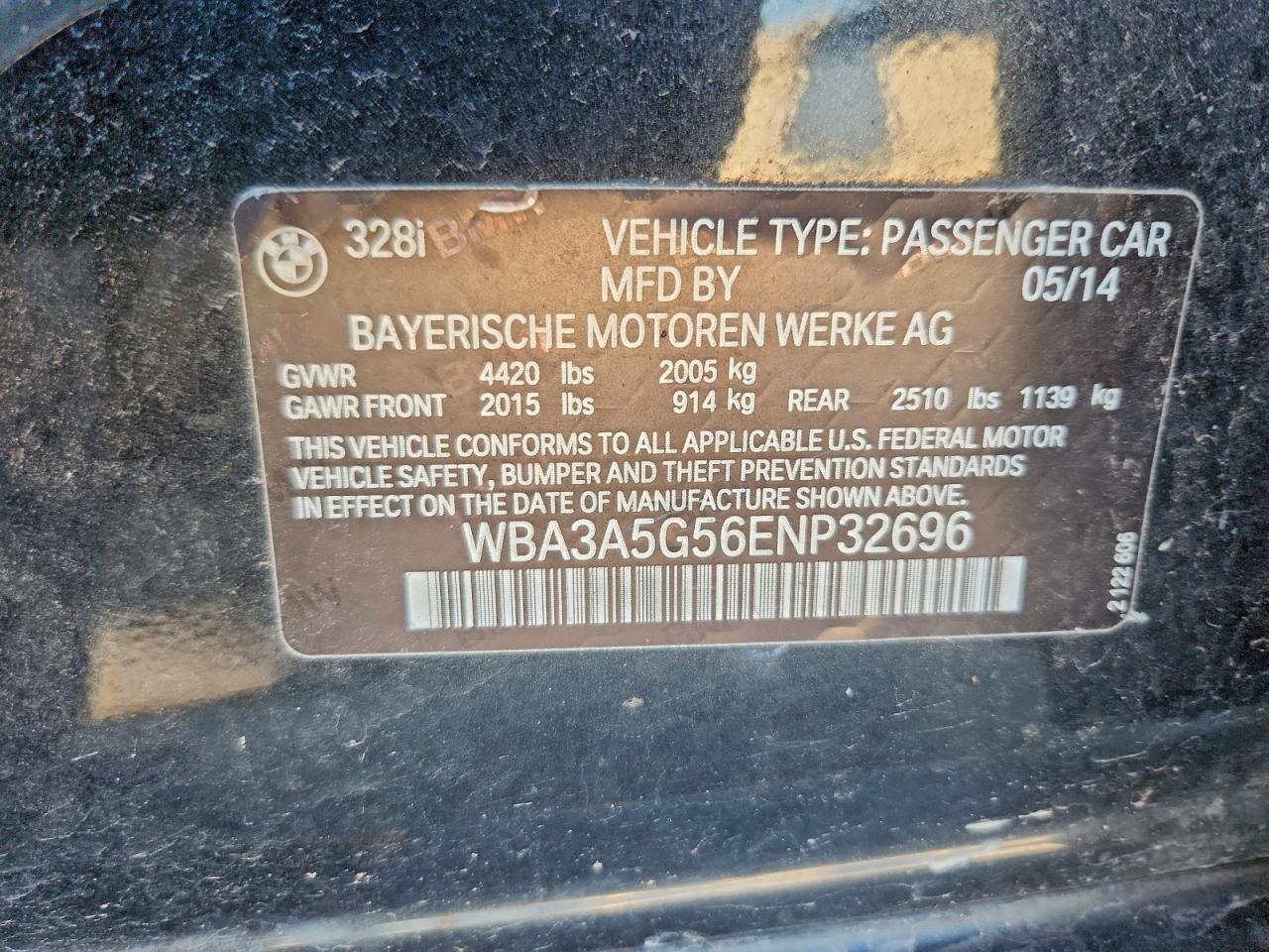 2014 BMW 328 I VIN: WBA3A5G56ENP32696 Lot: 95287355