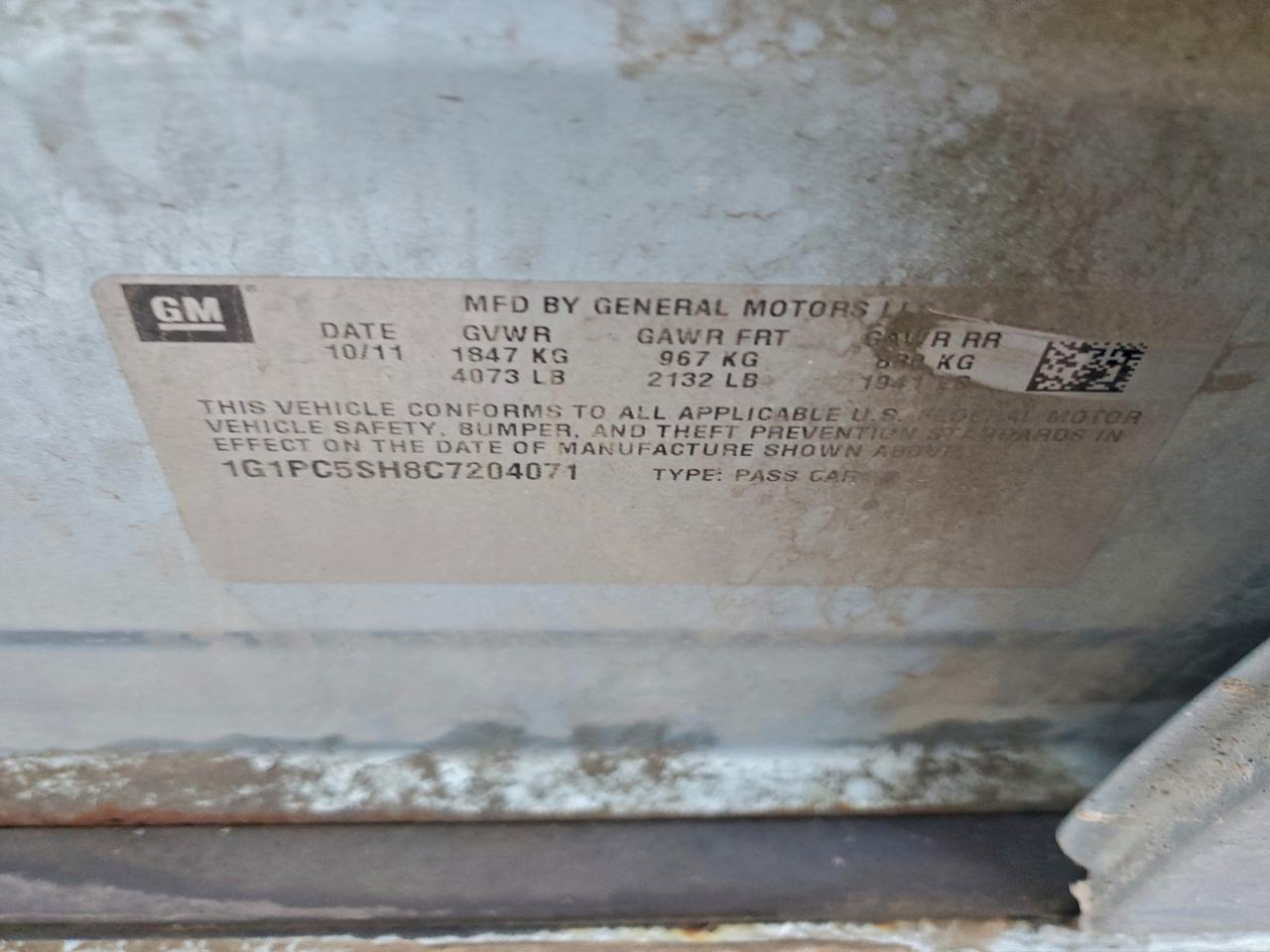 2012 Chevrolet Cruze Ls VIN: 1G1PC5SH8C7204071 Lot: 94888475