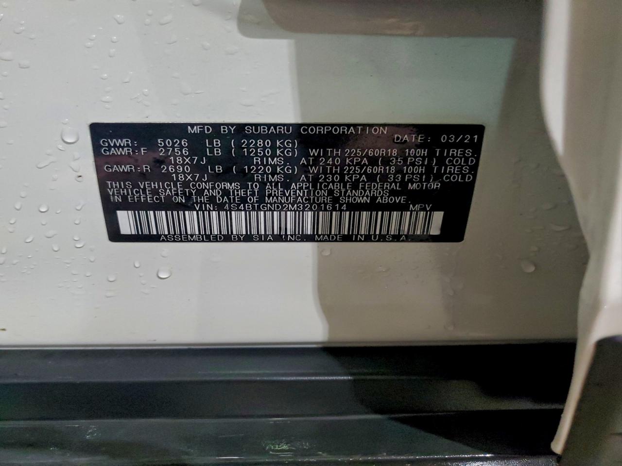 2021 Subaru Outback Limited Xt VIN: 4S4BTGND2M3201614 Lot: 94336385