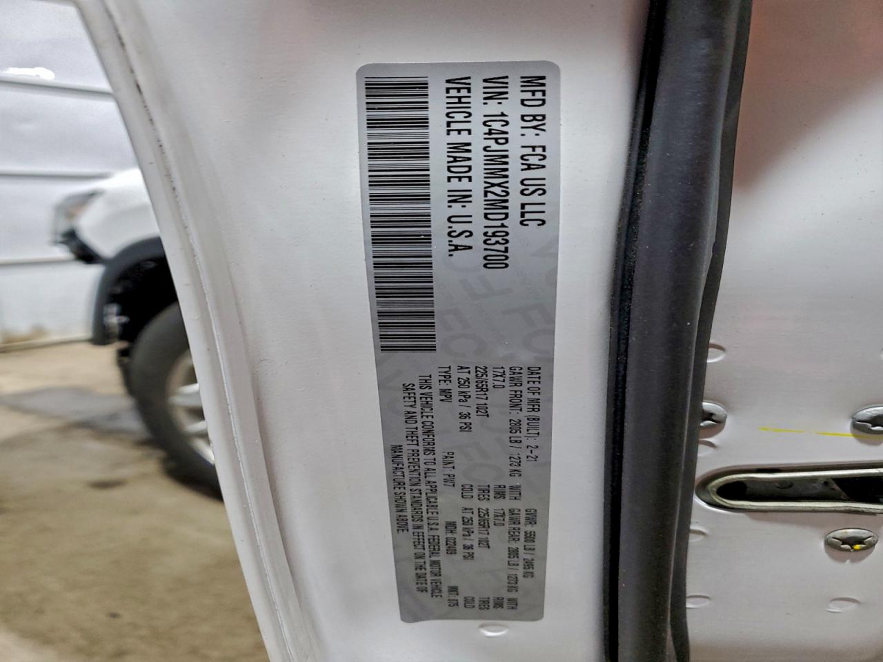 2021 Jeep Cherokee Latitude Lux VIN: 1C4PJMMX2MD193700 Lot: 96476795