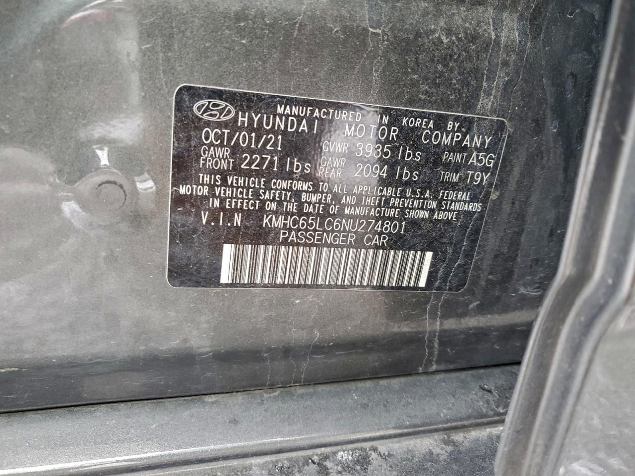 2022 Hyundai Ioniq Blue VIN: KMHC65LC6NU274801 Lot: 96132675