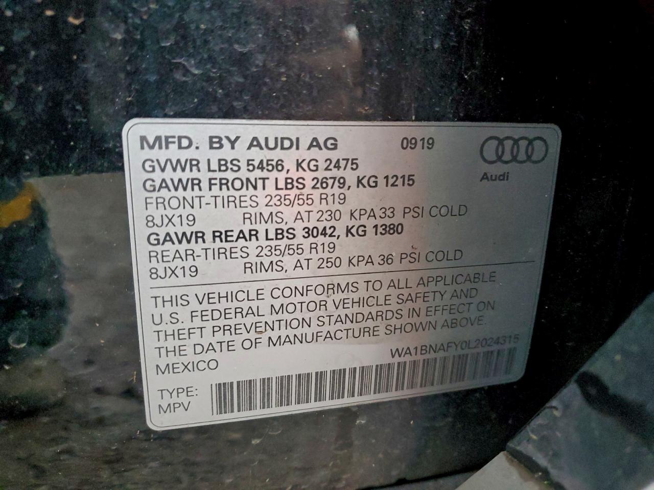 2020 Audi Q5 Premium Plus VIN: WA1BNAFY0L2024315 Lot: 96254335