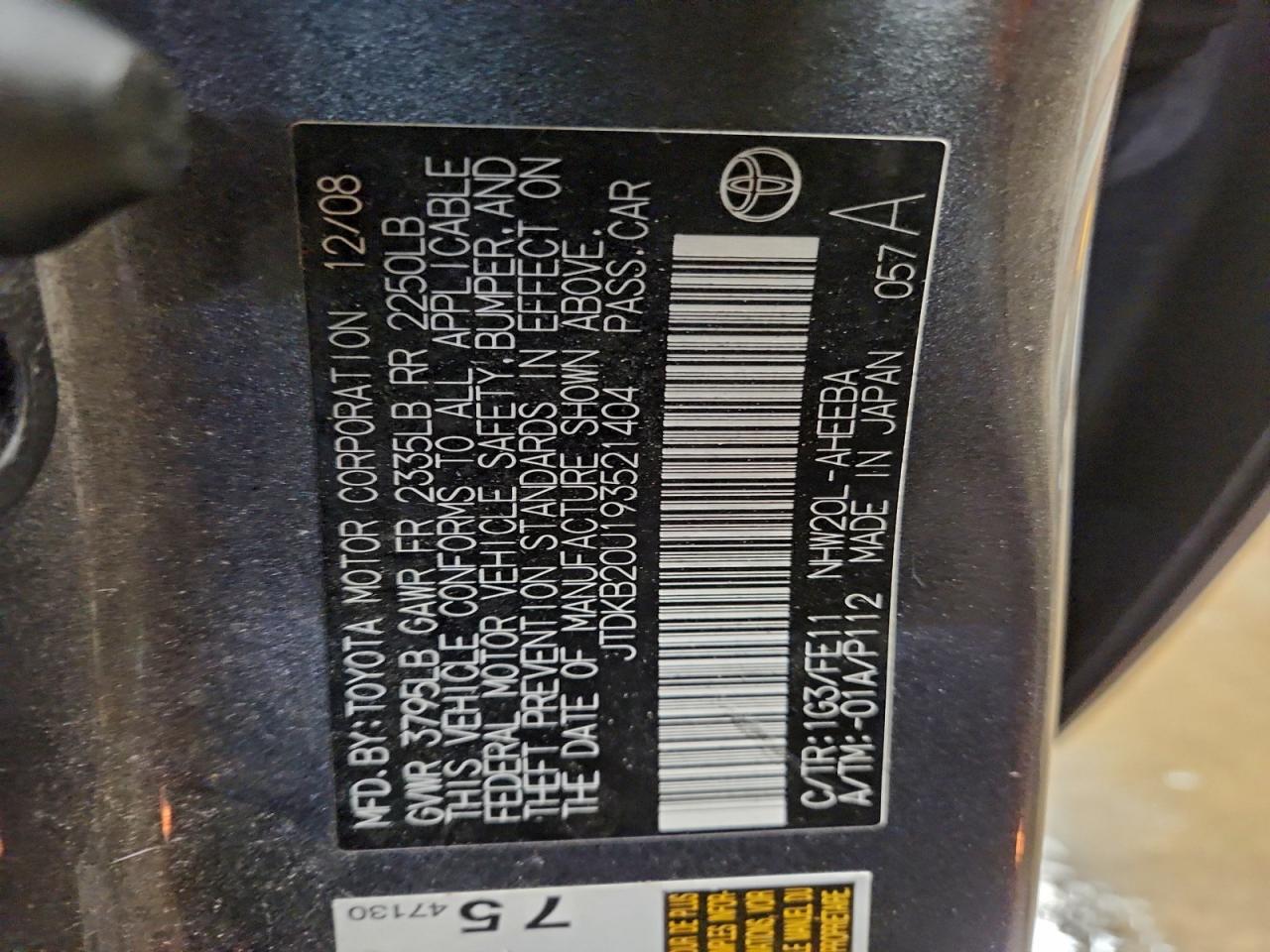 2009 Toyota Prius VIN: JTDKB20U193521404 Lot: 94476815